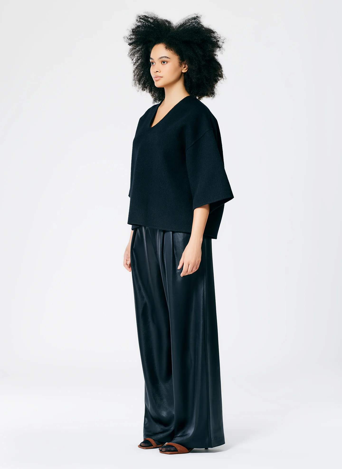 Luxe Double Faced Wool Angora V-Neck Top - Image 4