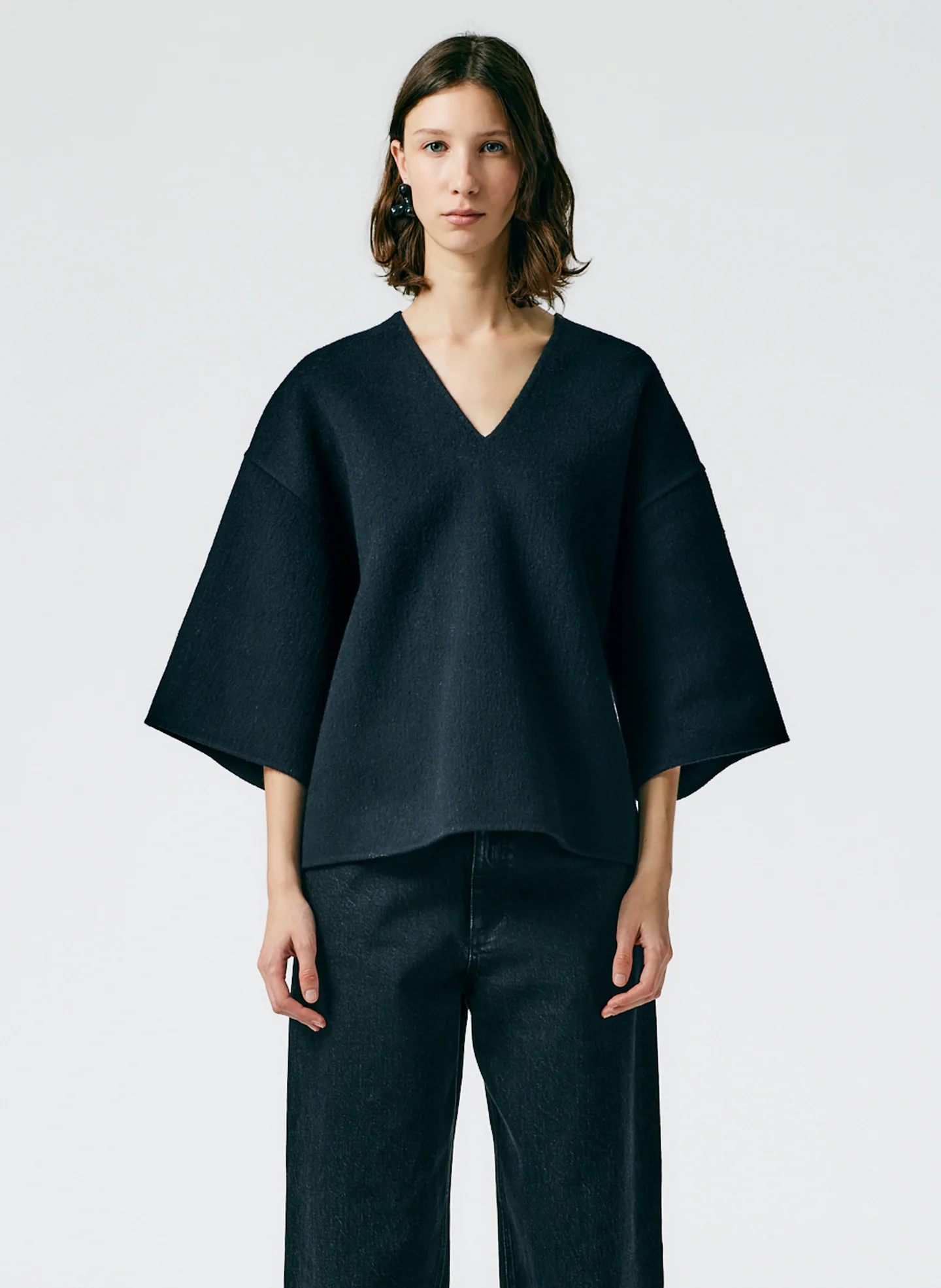Luxe Double Faced Wool Angora V-Neck Top - Image 6