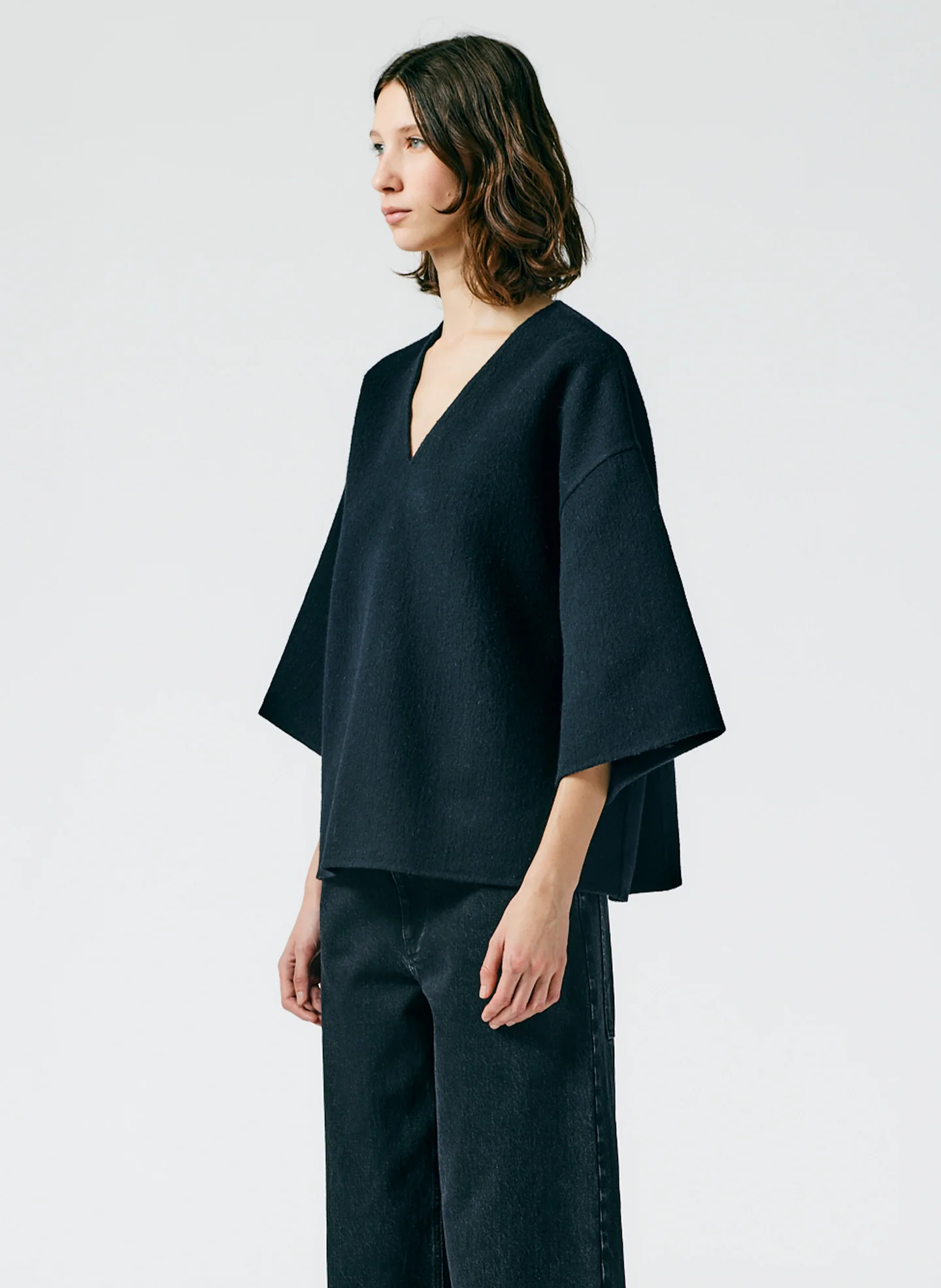 Luxe Double Faced Wool Angora V-Neck Top - Image 7