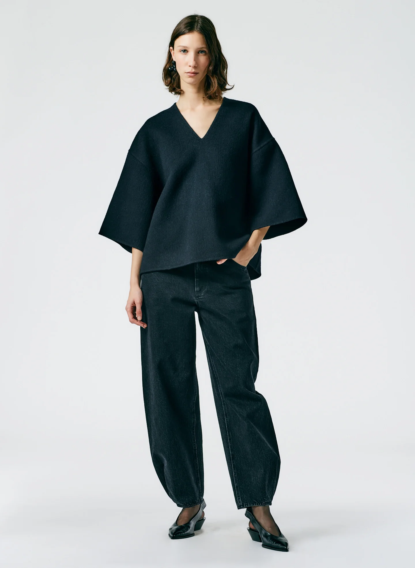 Luxe Double Faced Wool Angora V-Neck Top - Image 9