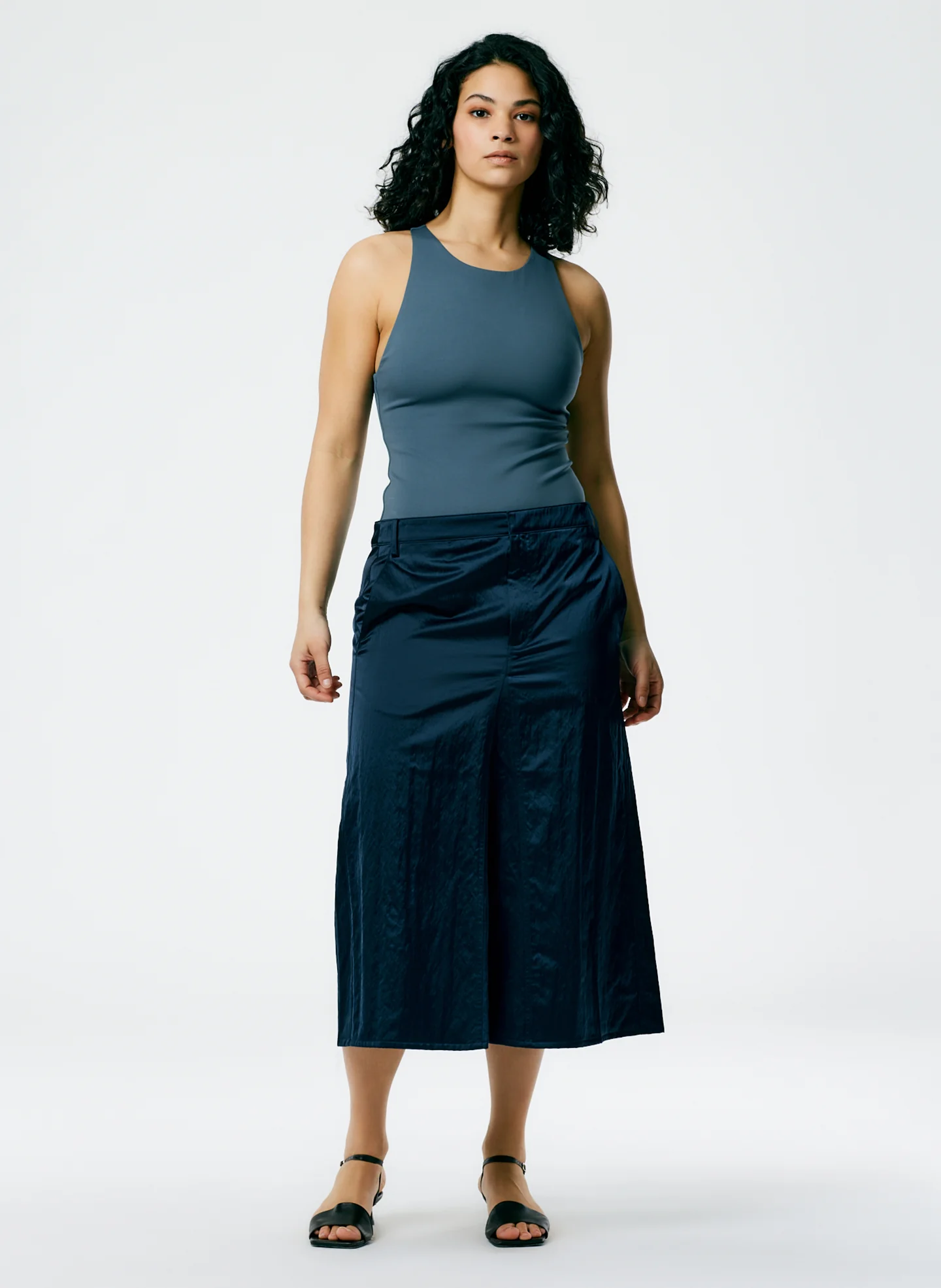 Luxe Eco Satin Godet Midi Skirt - Image 2