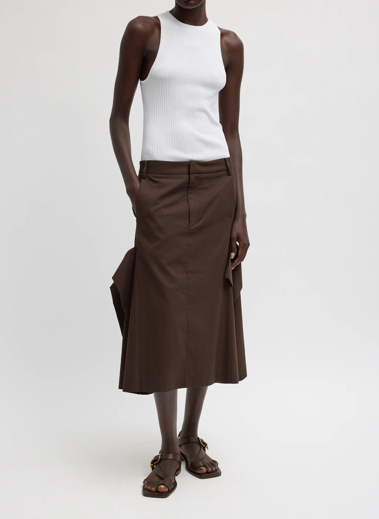 Luxe Spring Twill Tucked Pleat Skirt