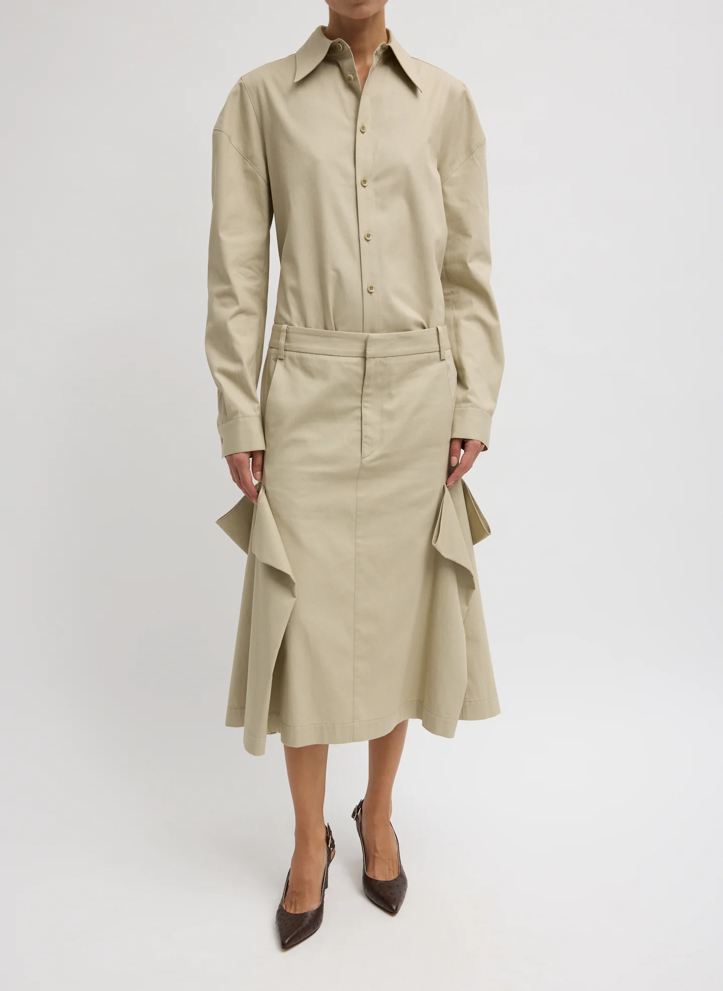Luxe Spring Twill Tucked Pleat Skirt