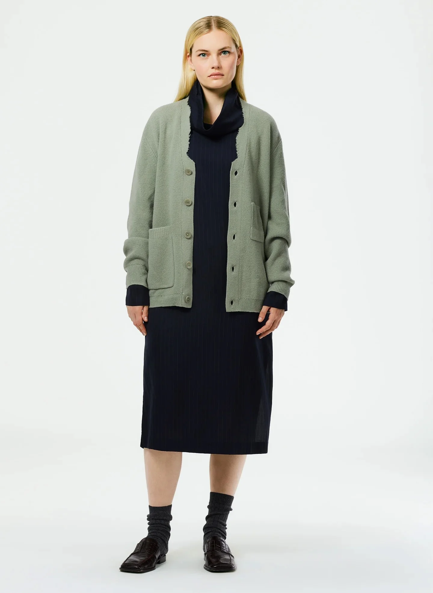 Lyocell Drape Cowl Neck Dress
