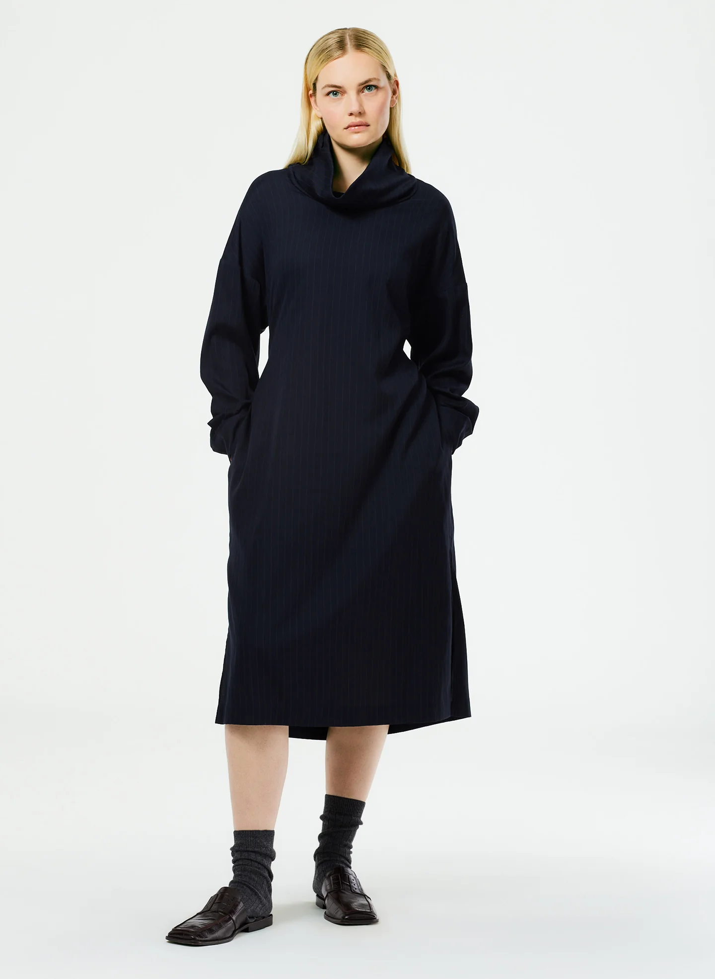 Lyocell Drape Cowl Neck Dress - Image 2