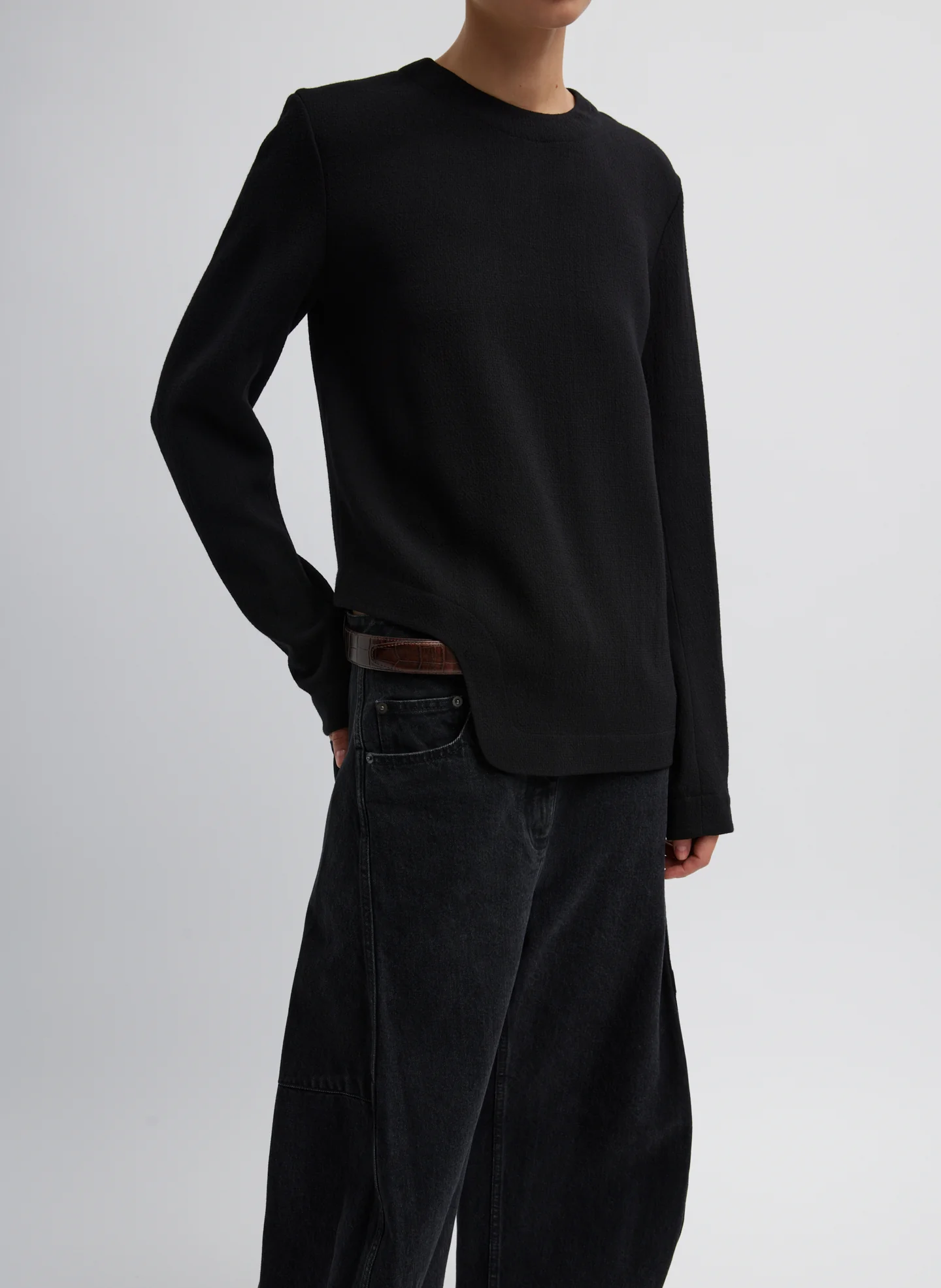 Melee Crepe Long Sleeve Cropped Top