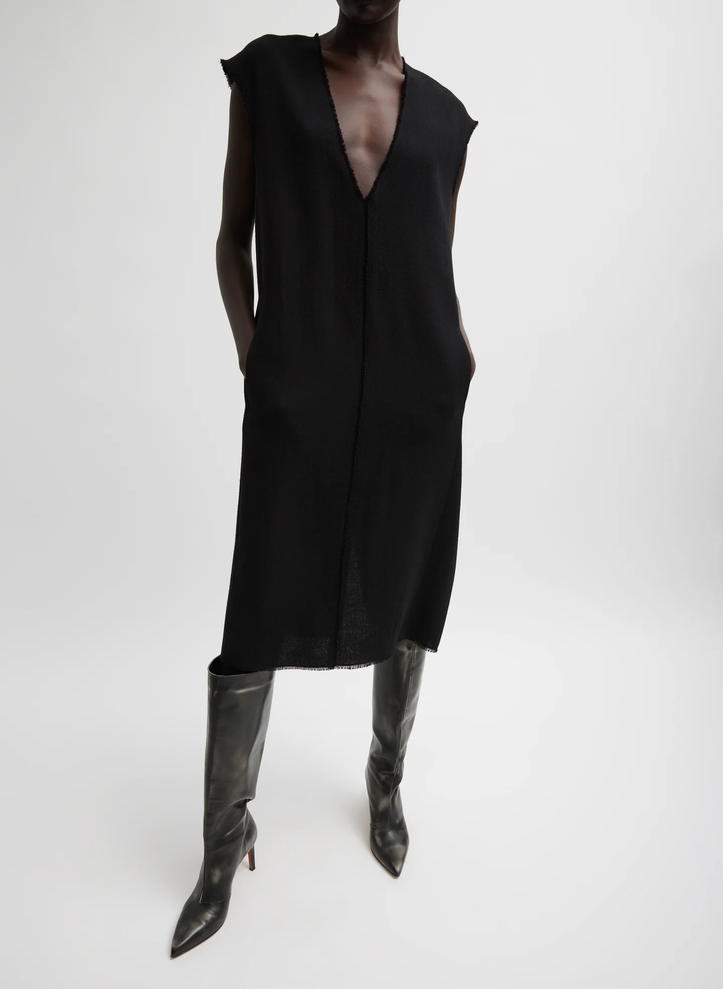 Melee Crepe V-Neck Dress With Organza Lining - Image 6