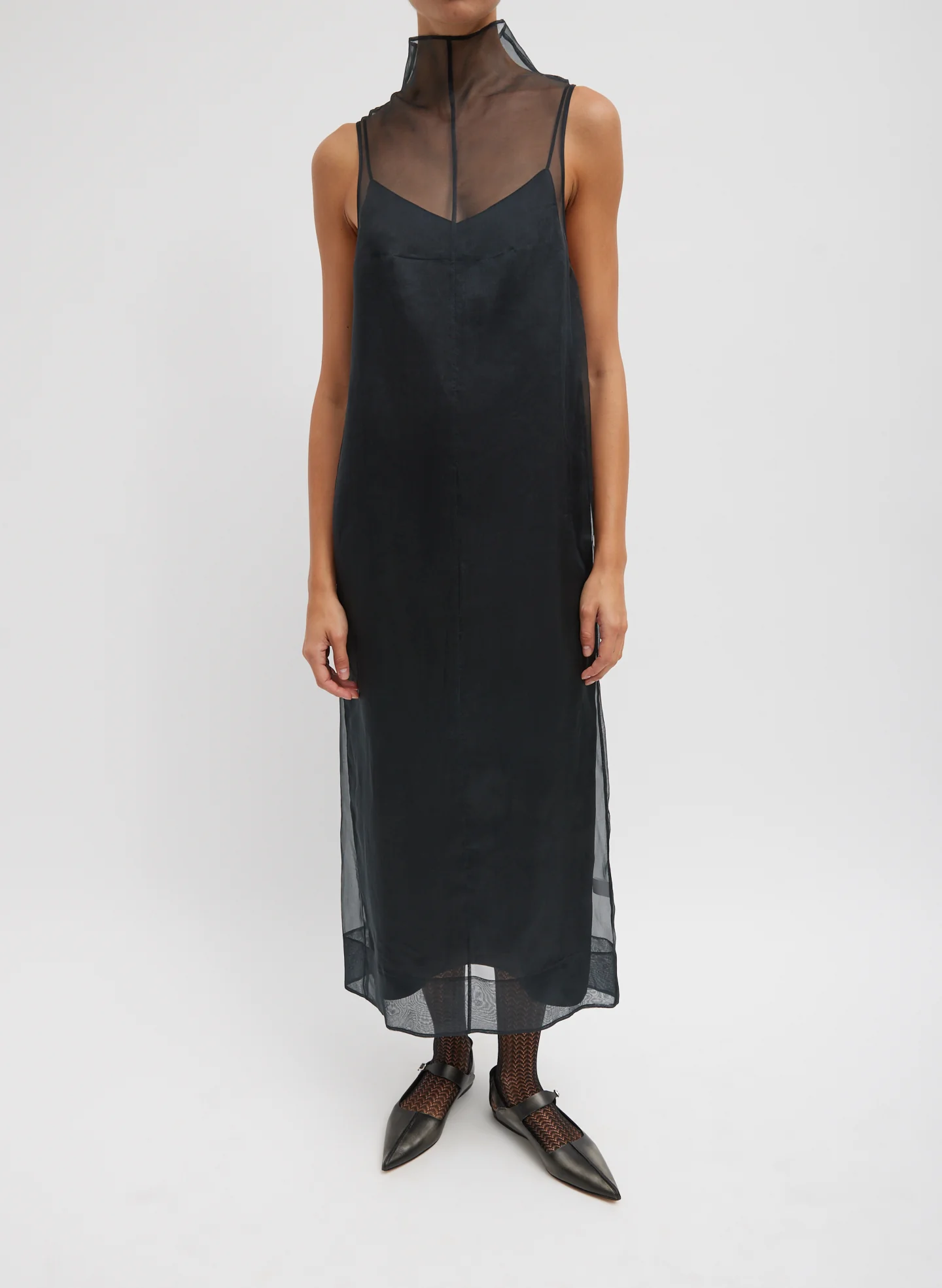 Melee Crepe V-Neck Dress With Organza Lining - Image 7