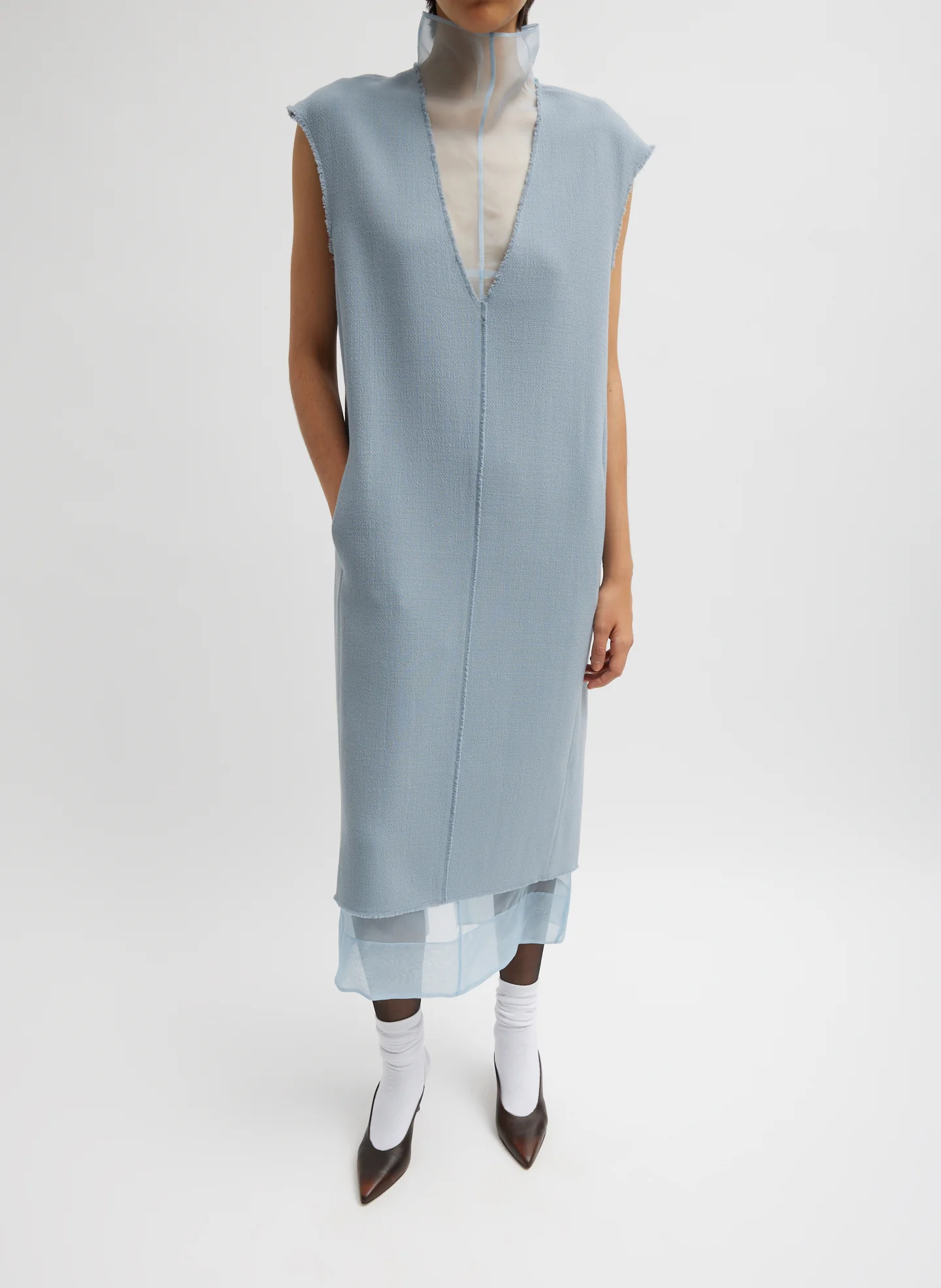 Melee Crepe V-Neck Dress With Organza Lining