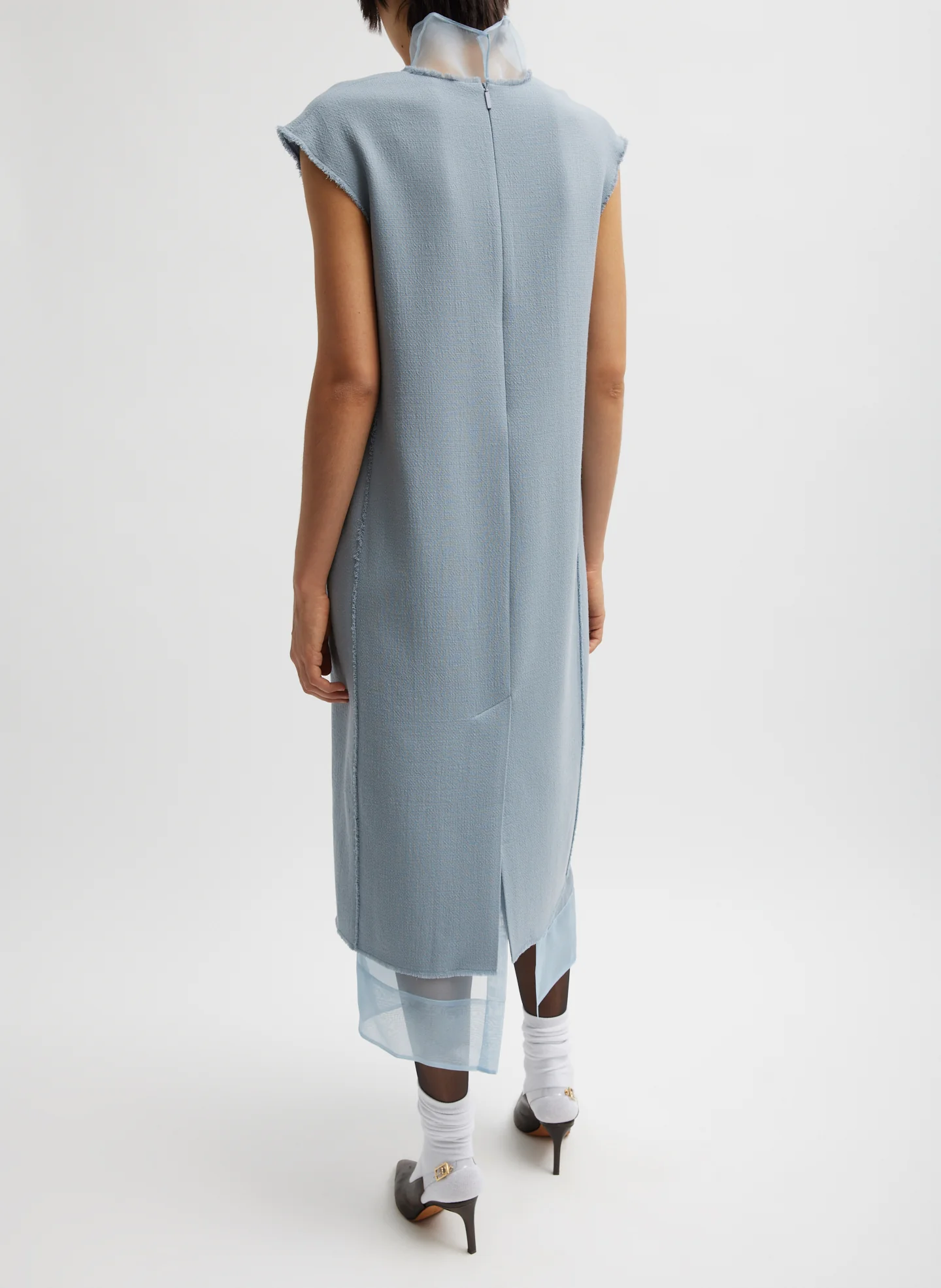 Melee Crepe V-Neck Dress With Organza Lining - Image 5