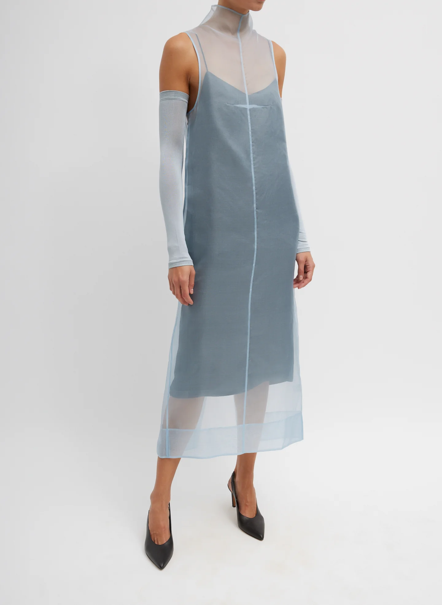 Melee Crepe V-Neck Dress With Organza Lining - Image 6