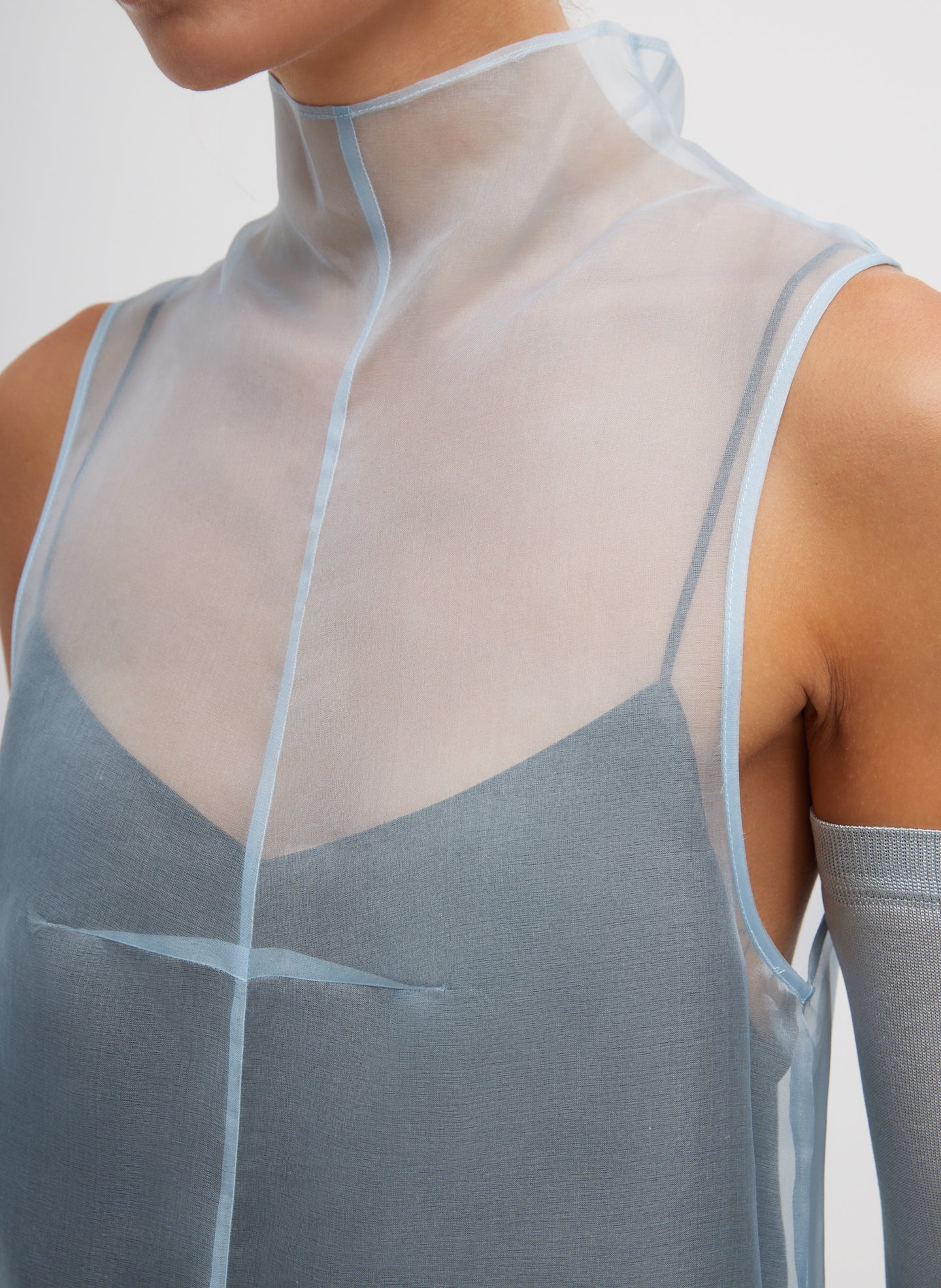 Melee Crepe V-Neck Dress With Organza Lining - Image 8