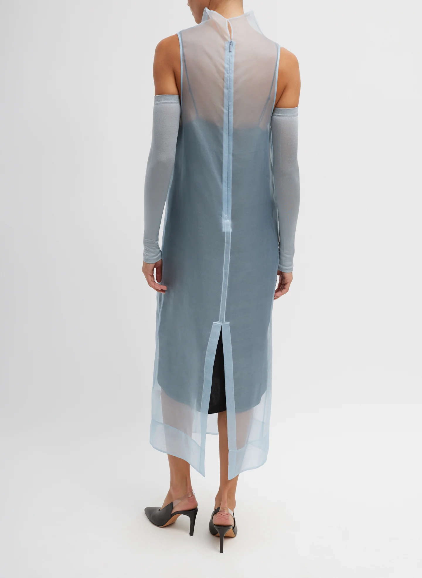 Melee Crepe V-Neck Dress With Organza Lining - Image 9