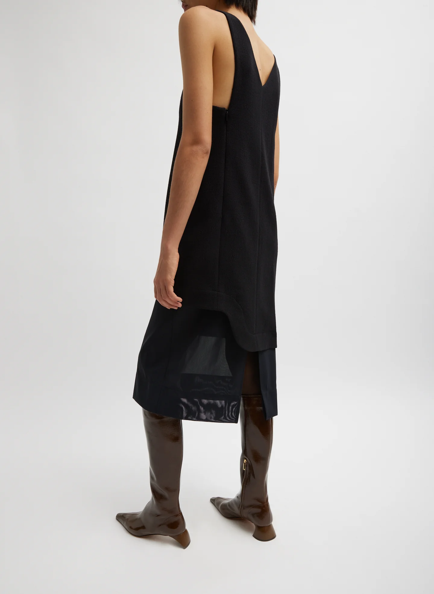 Melee Crepe V-Neck Power Mesh Combo Dress - Image 6
