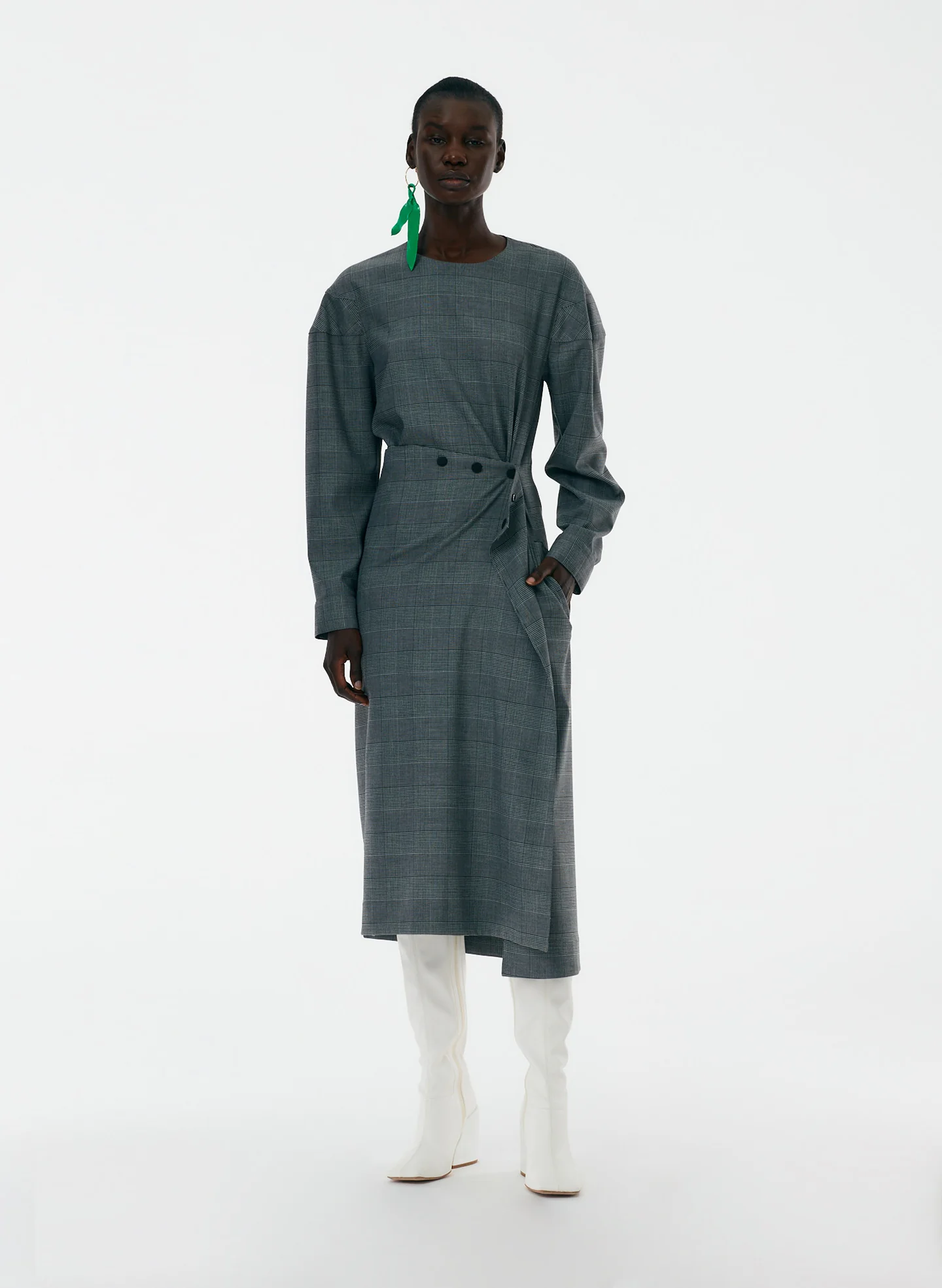 Menswear Collage Asymmetric Flap Snap Dress