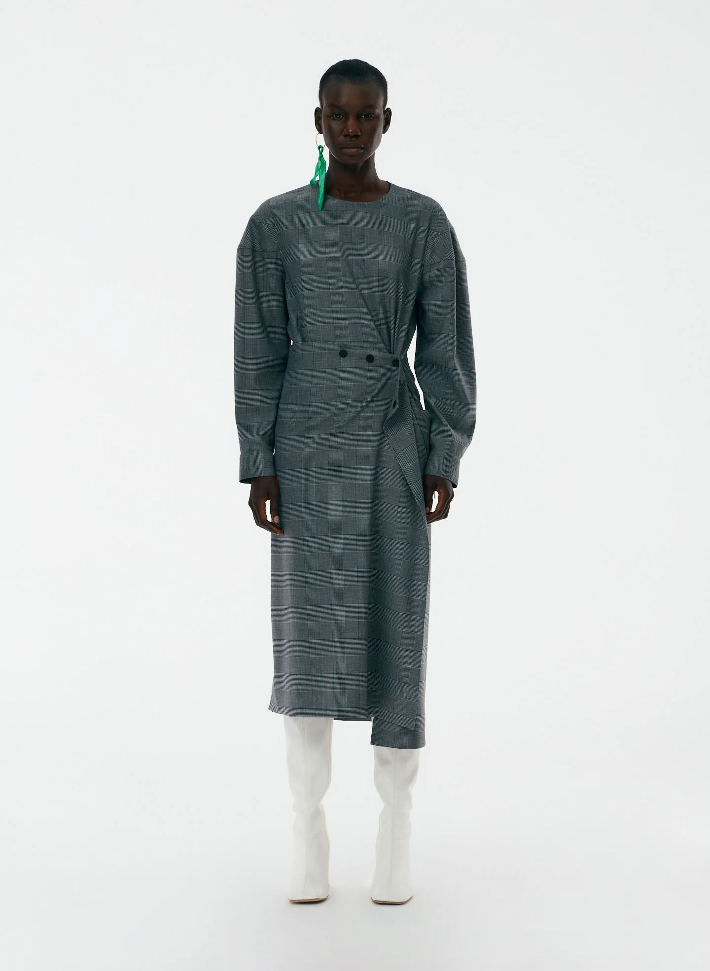 Menswear Collage Asymmetric Flap Snap Dress - Image 2