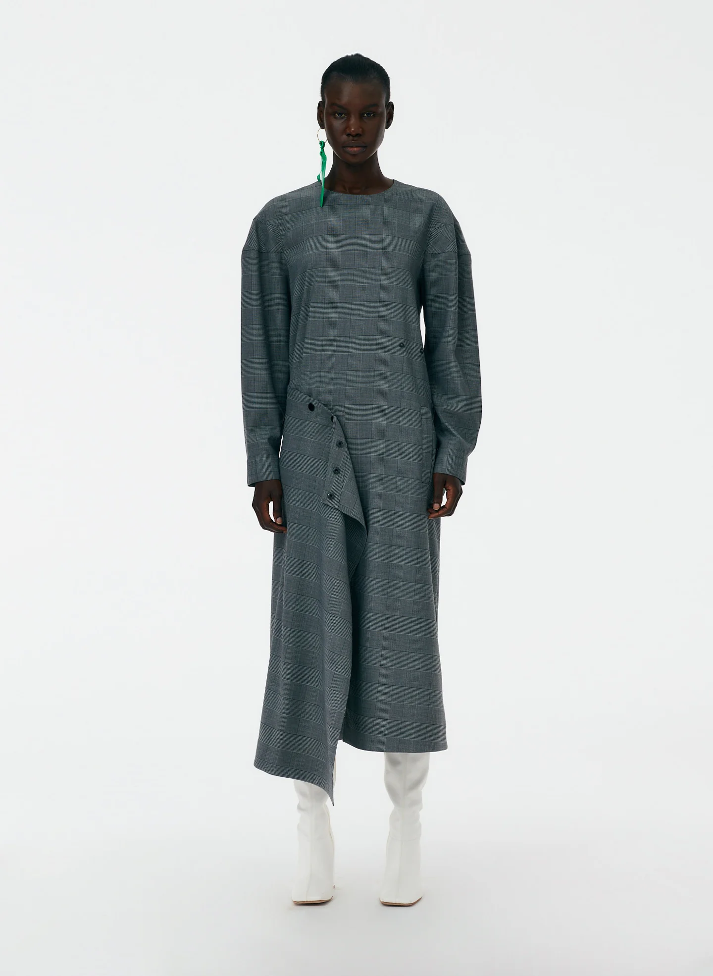 Menswear Collage Asymmetric Flap Snap Dress - Image 3