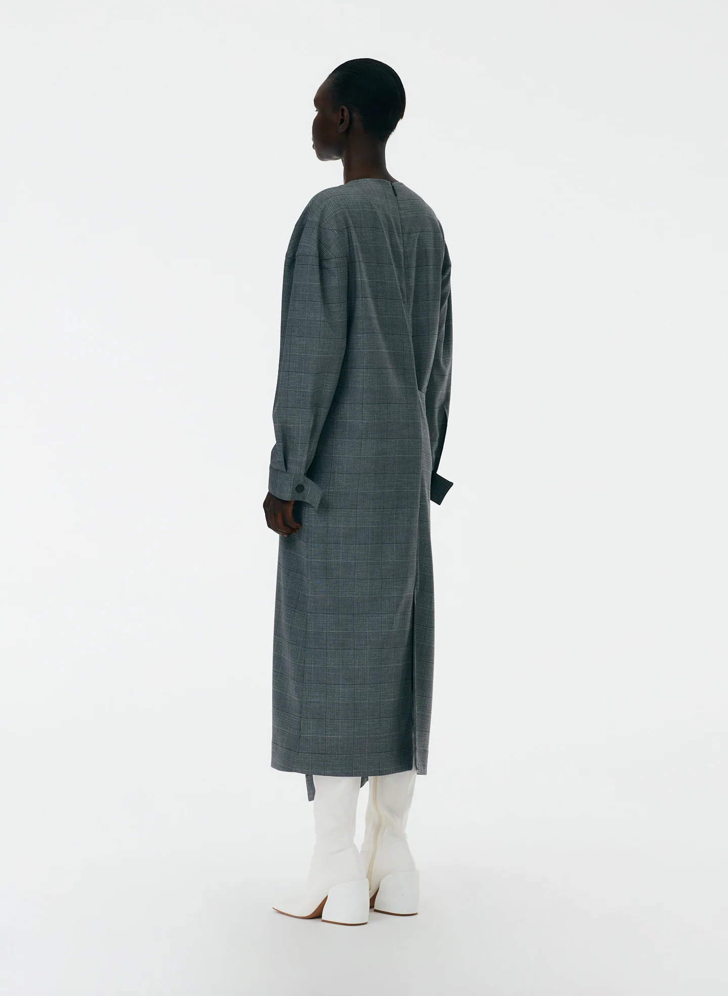 Menswear Collage Asymmetric Flap Snap Dress - Image 4