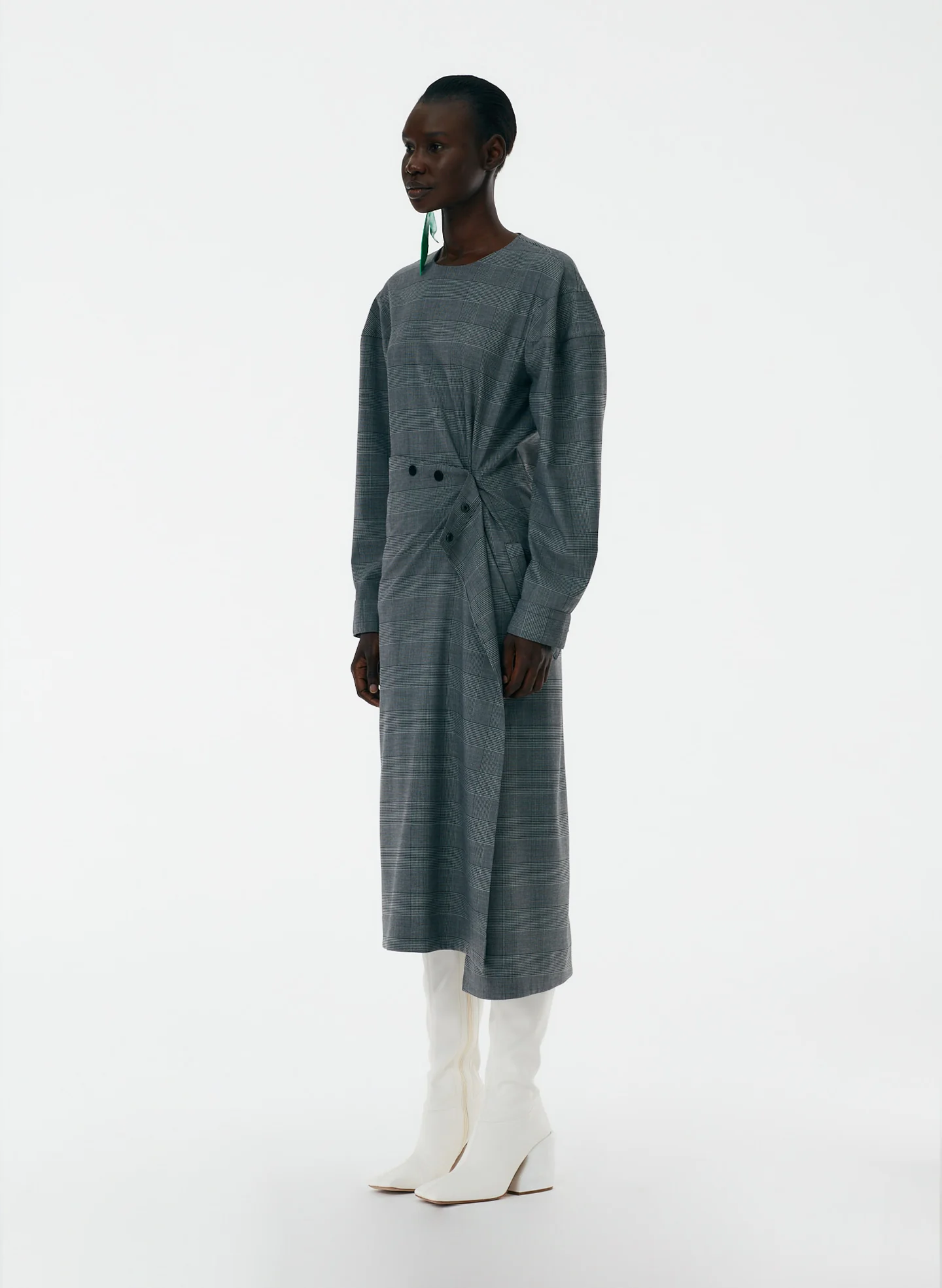 Menswear Collage Asymmetric Flap Snap Dress - Image 5