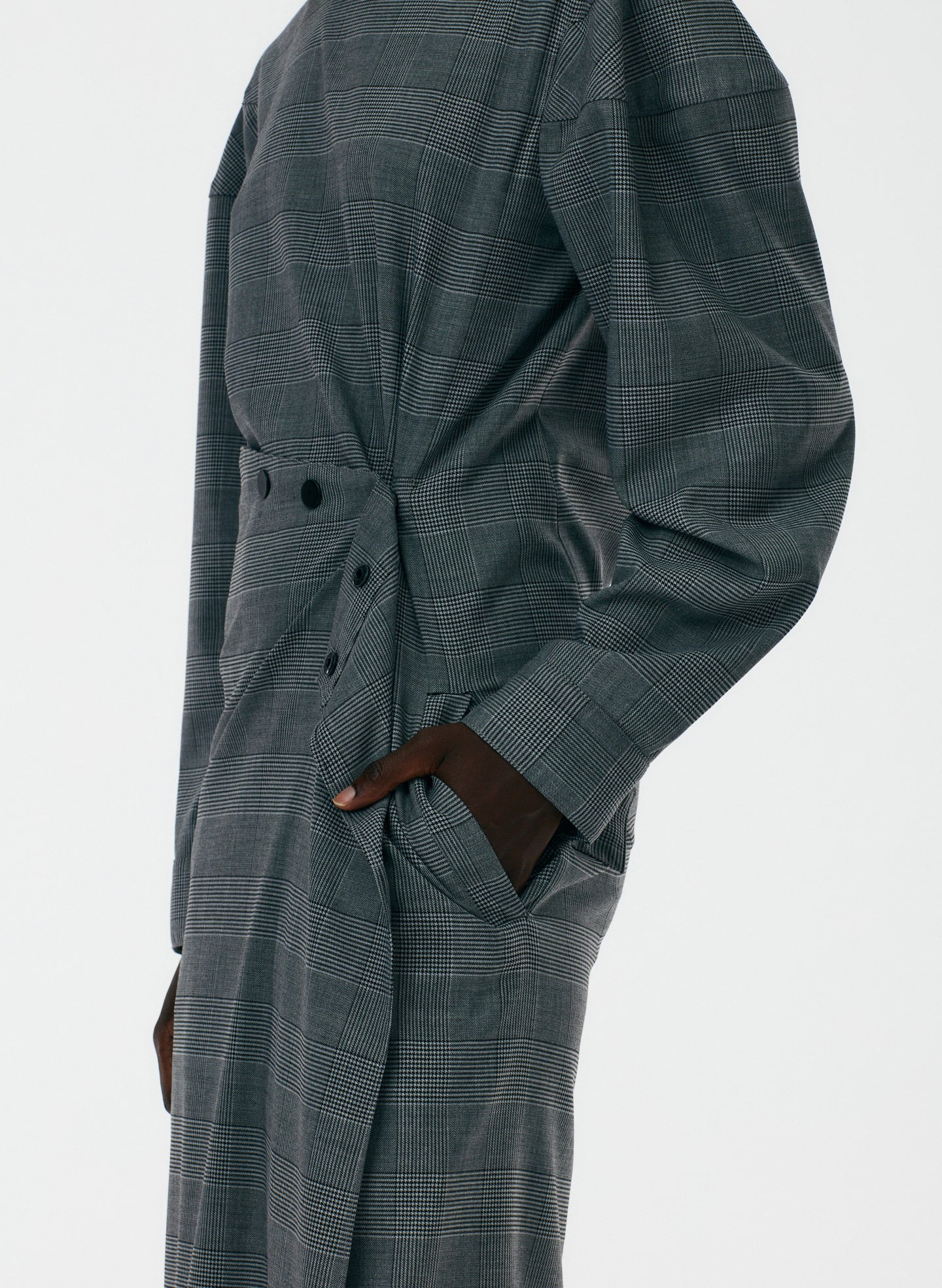 Menswear Collage Asymmetric Flap Snap Dress - Image 7