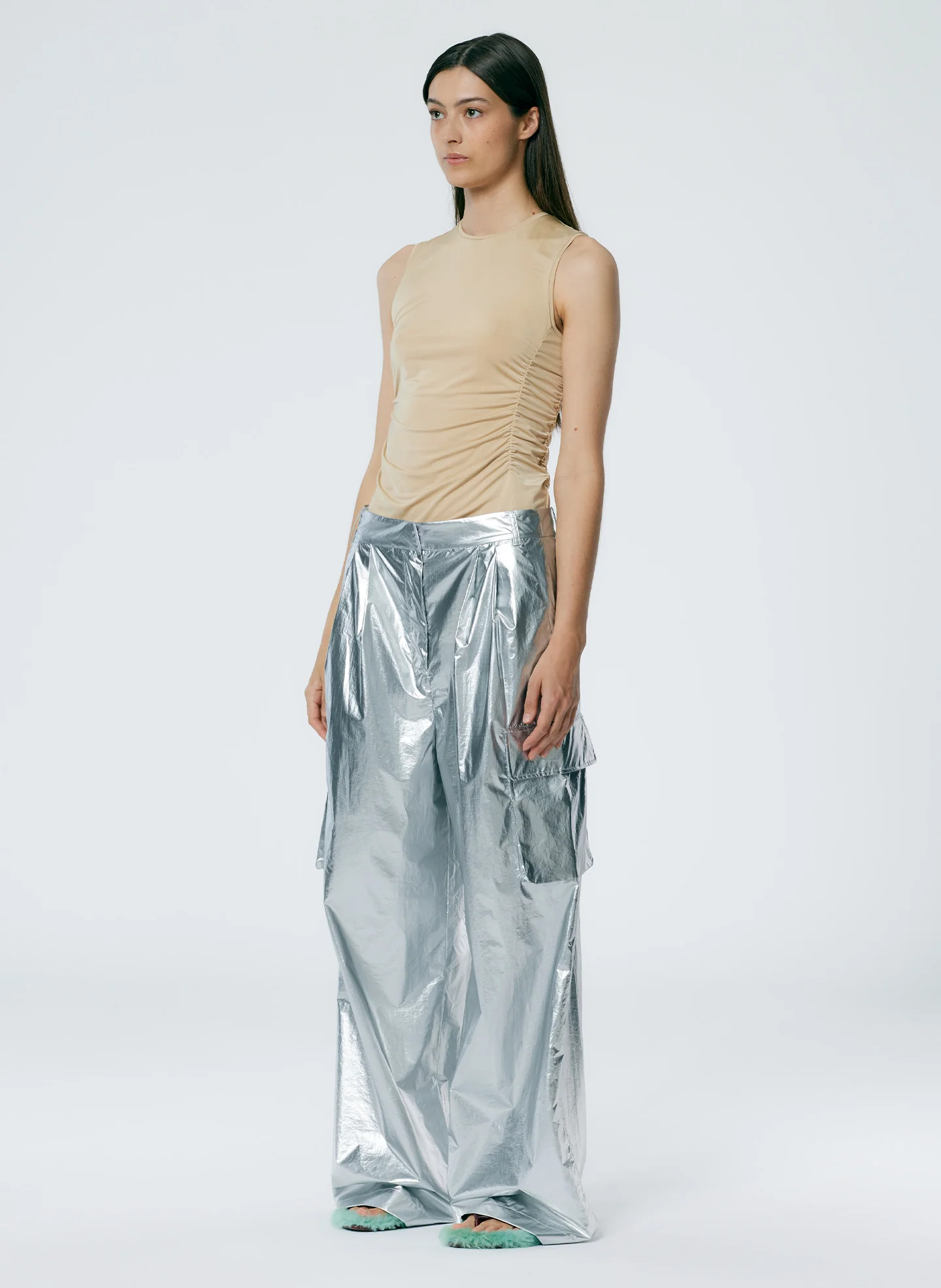 Metallic Nylon Pleated Stella Cargo Pant - Image 2