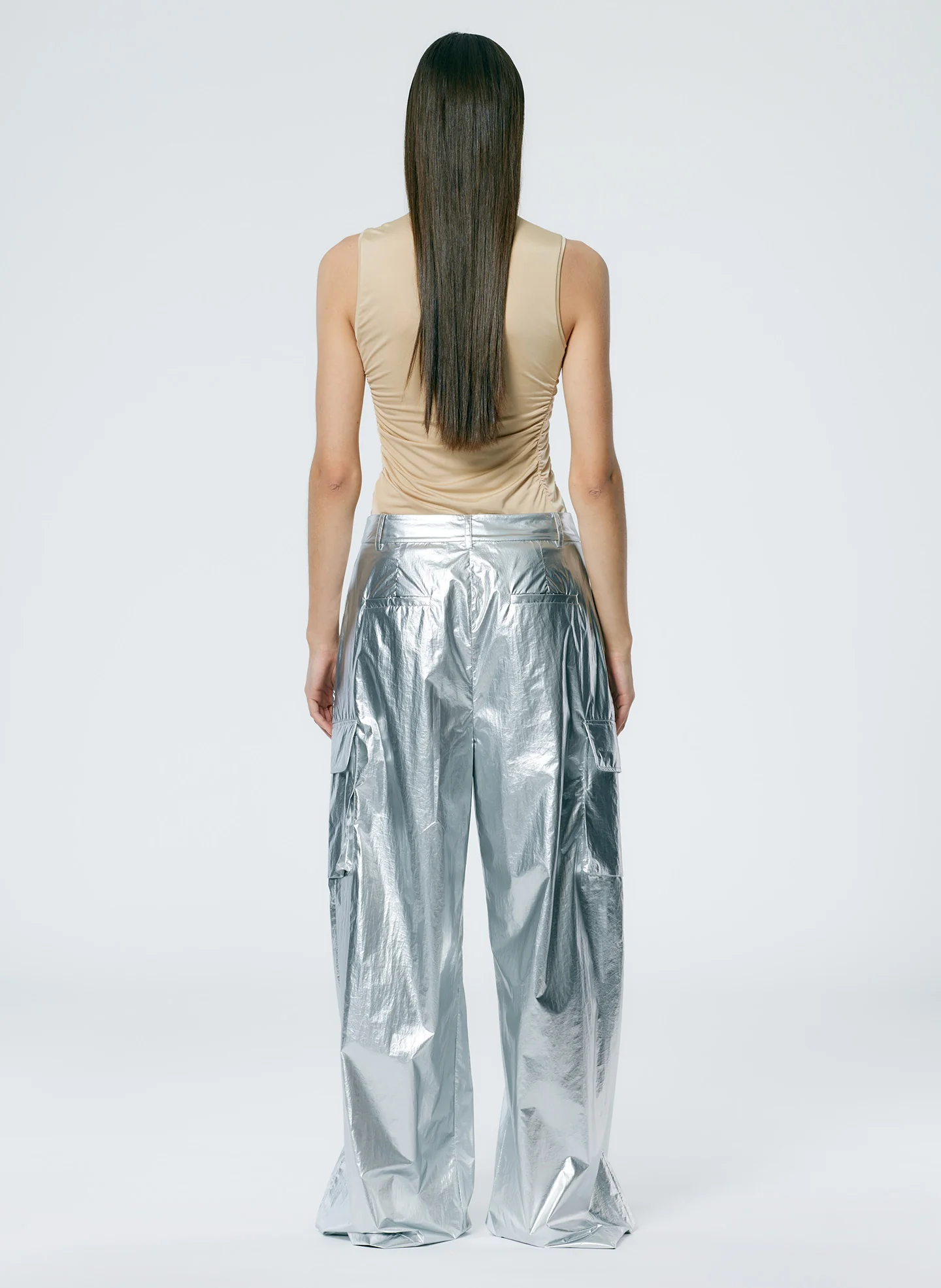 Metallic Nylon Pleated Stella Cargo Pant - Image 3