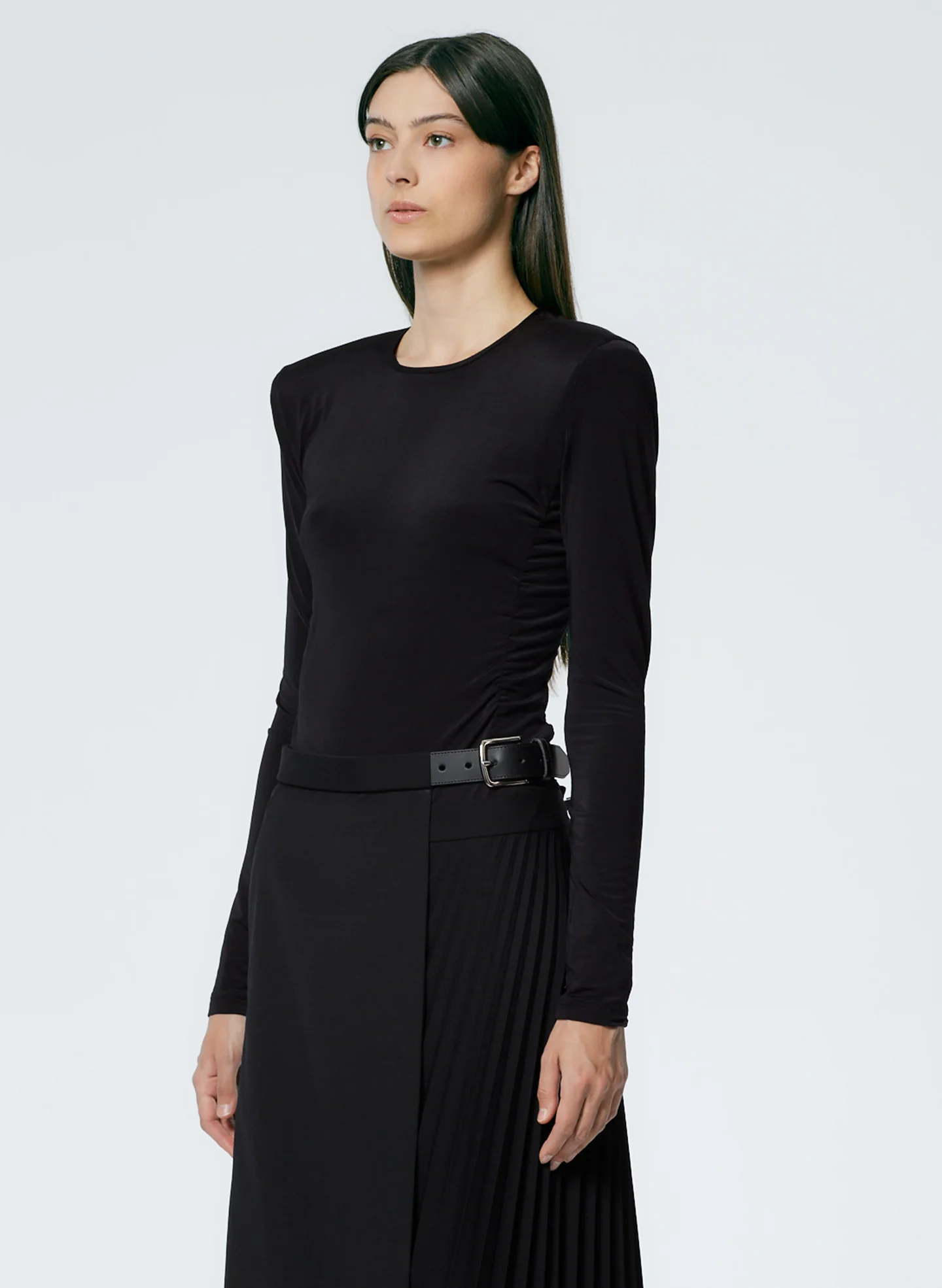 Micro Jersey Shoulderpad Fitted Crewneck Top - Image 2