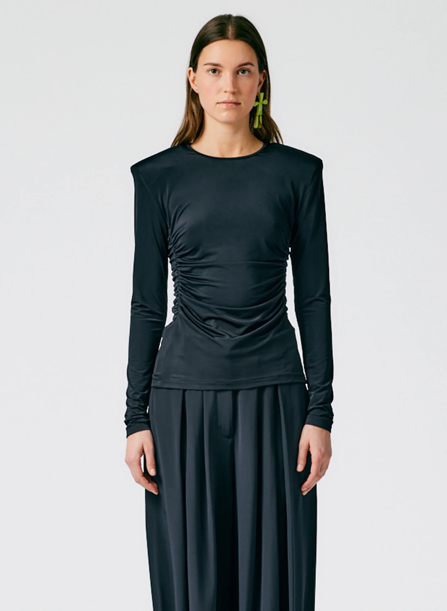 Micro Jersey Shoulderpad Fitted Crewneck Top - Image 2