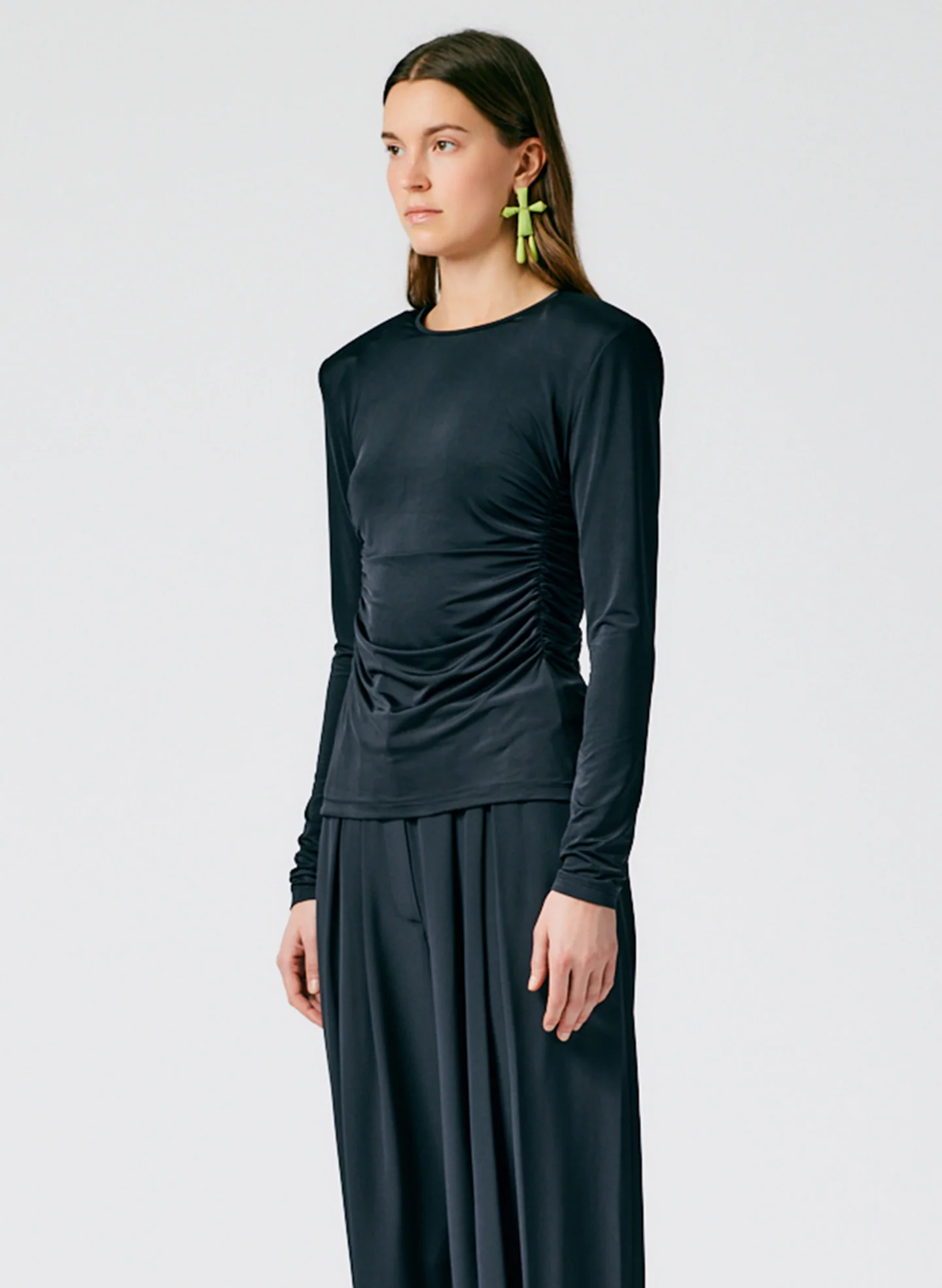 Micro Jersey Shoulderpad Fitted Crewneck Top - Image 3