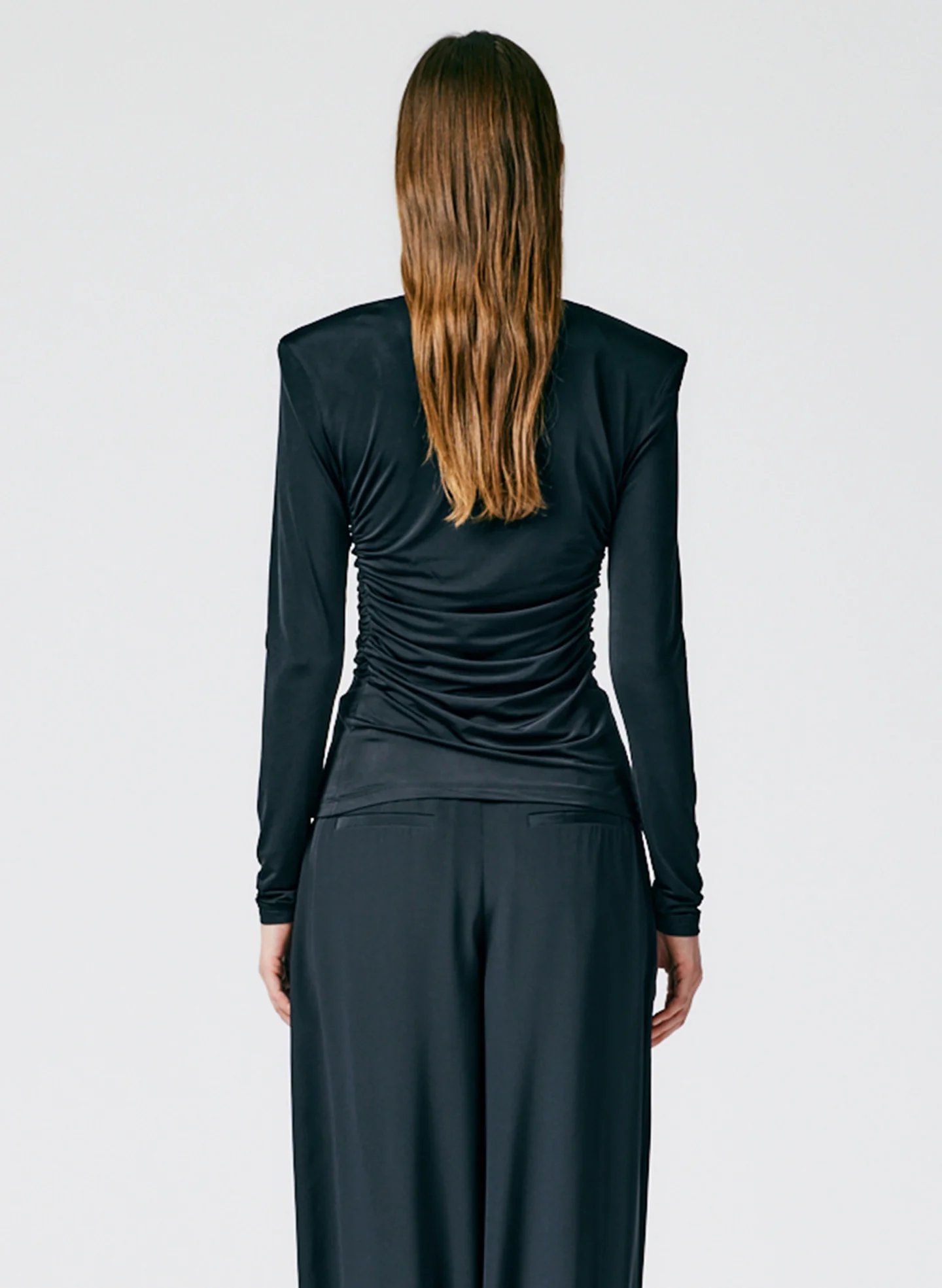 Micro Jersey Shoulderpad Fitted Crewneck Top - Image 4