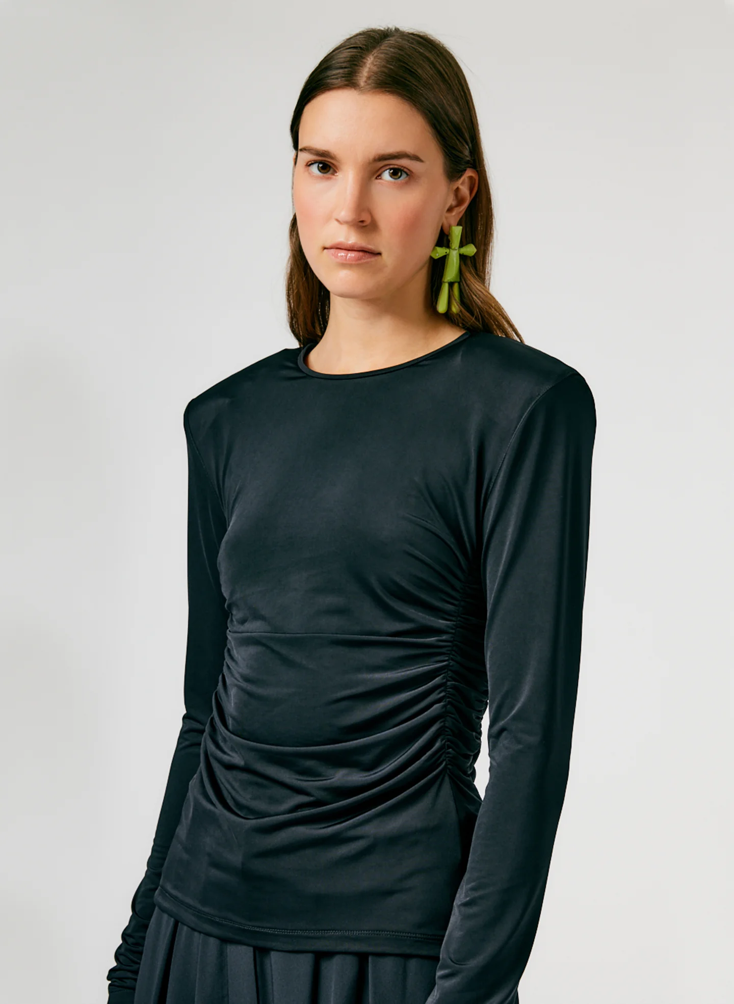 Micro Jersey Shoulderpad Fitted Crewneck Top - Image 5