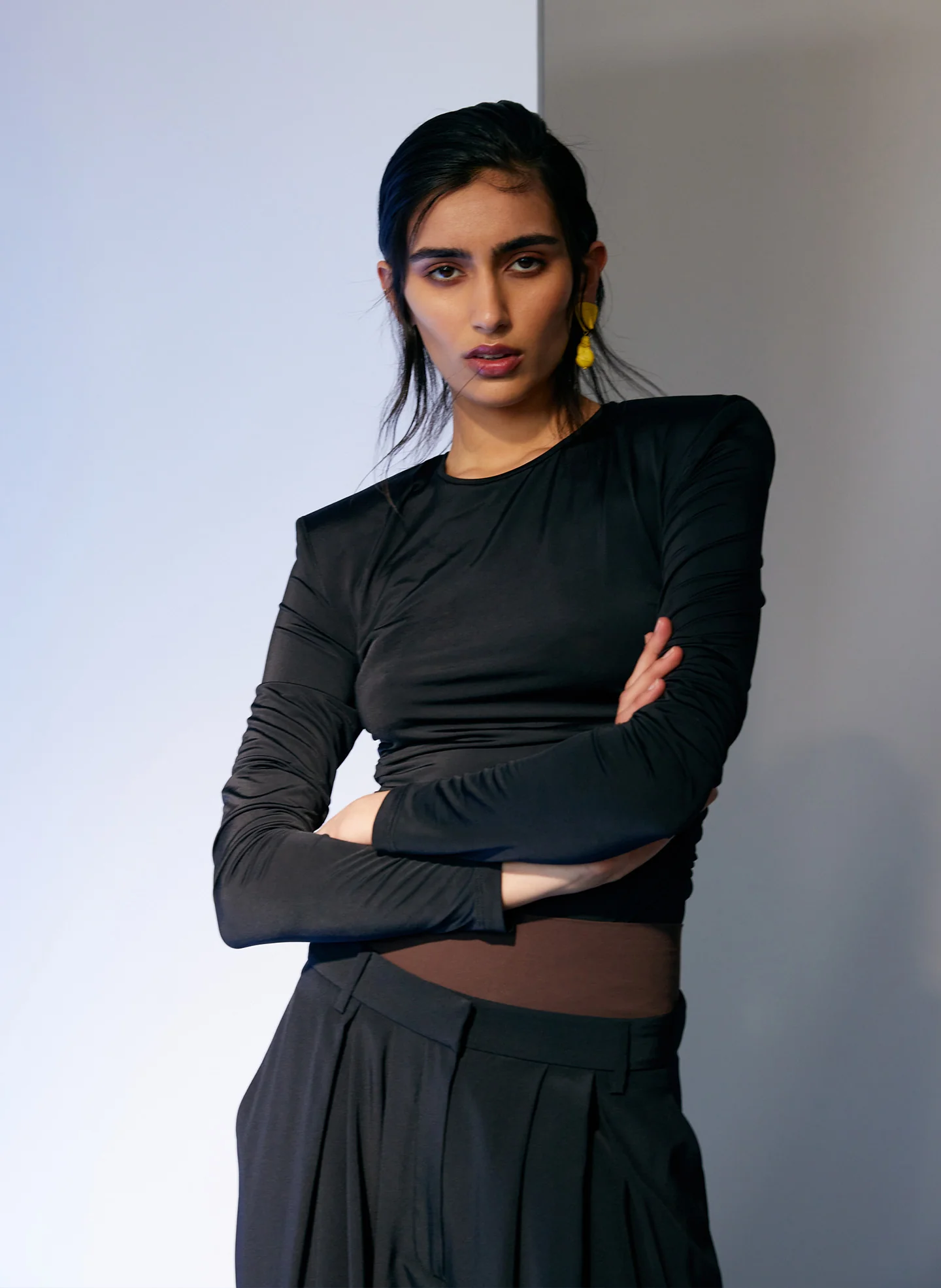 Micro Jersey Shoulderpad Fitted Crewneck Top - Image 7