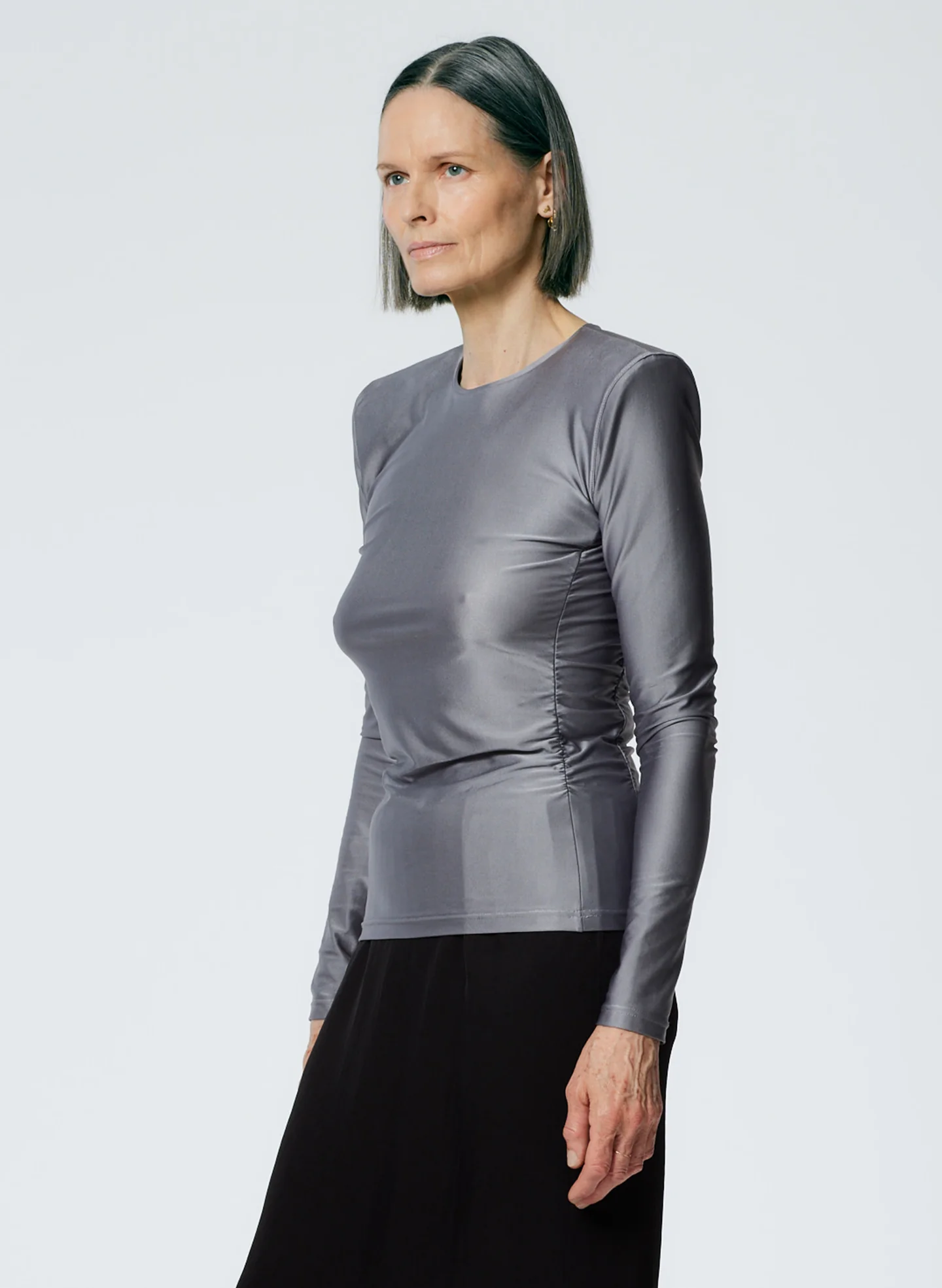 Micro Jersey Shoulderpad Fitted Crewneck Top - Image 2