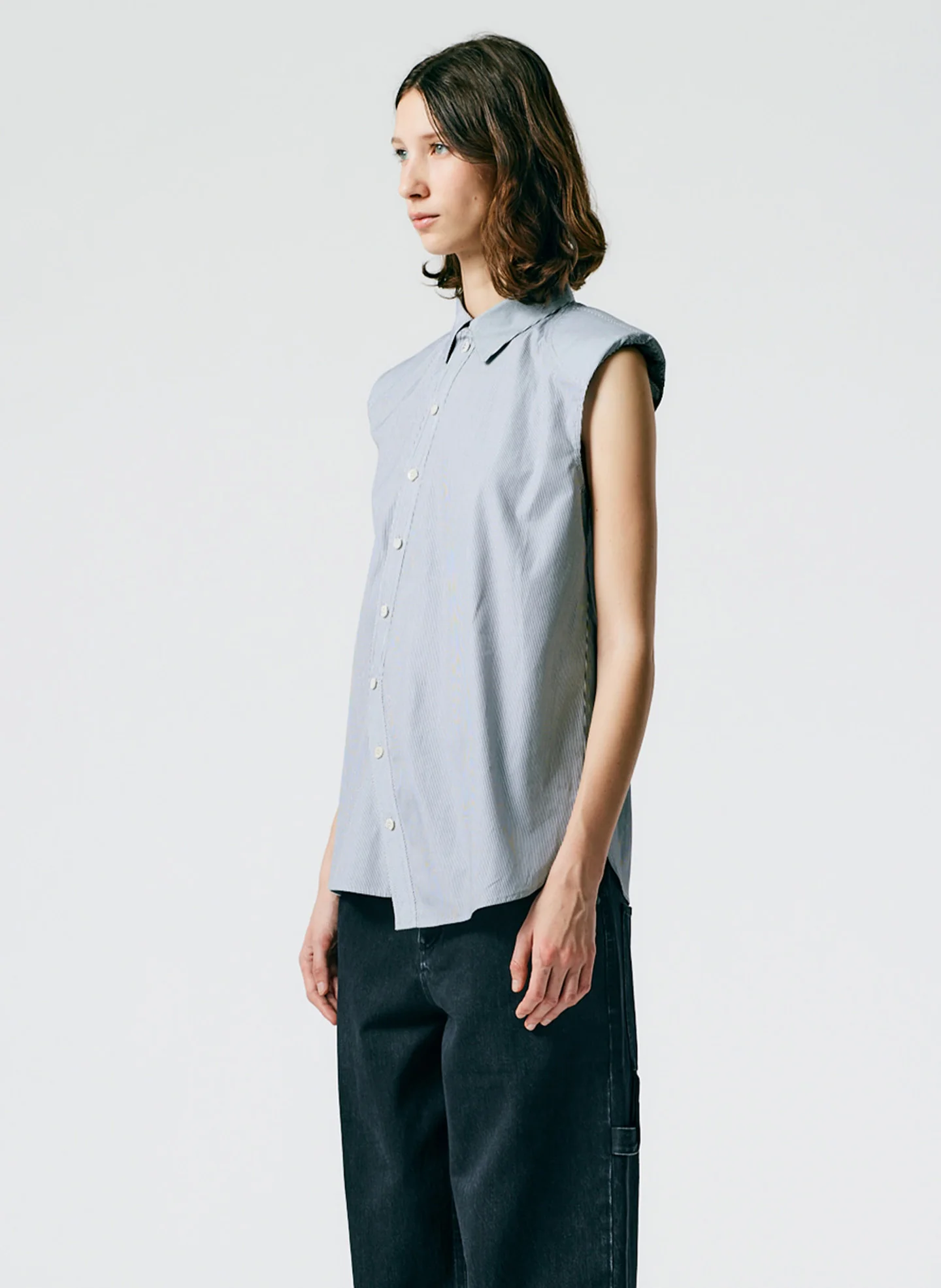 Micro Stripe Sleeveless Shoulderpad Shirt - Image 3