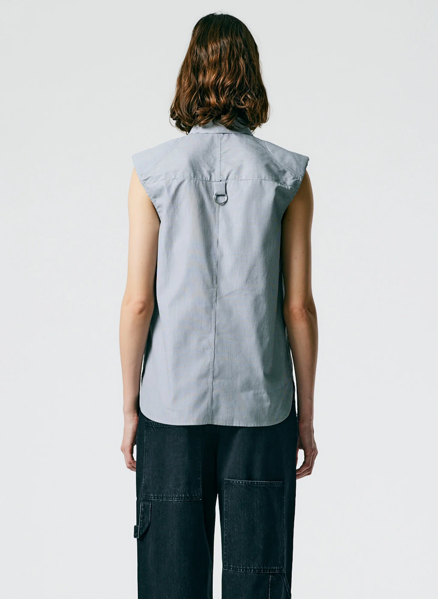 Micro Stripe Sleeveless Shoulderpad Shirt - Image 4