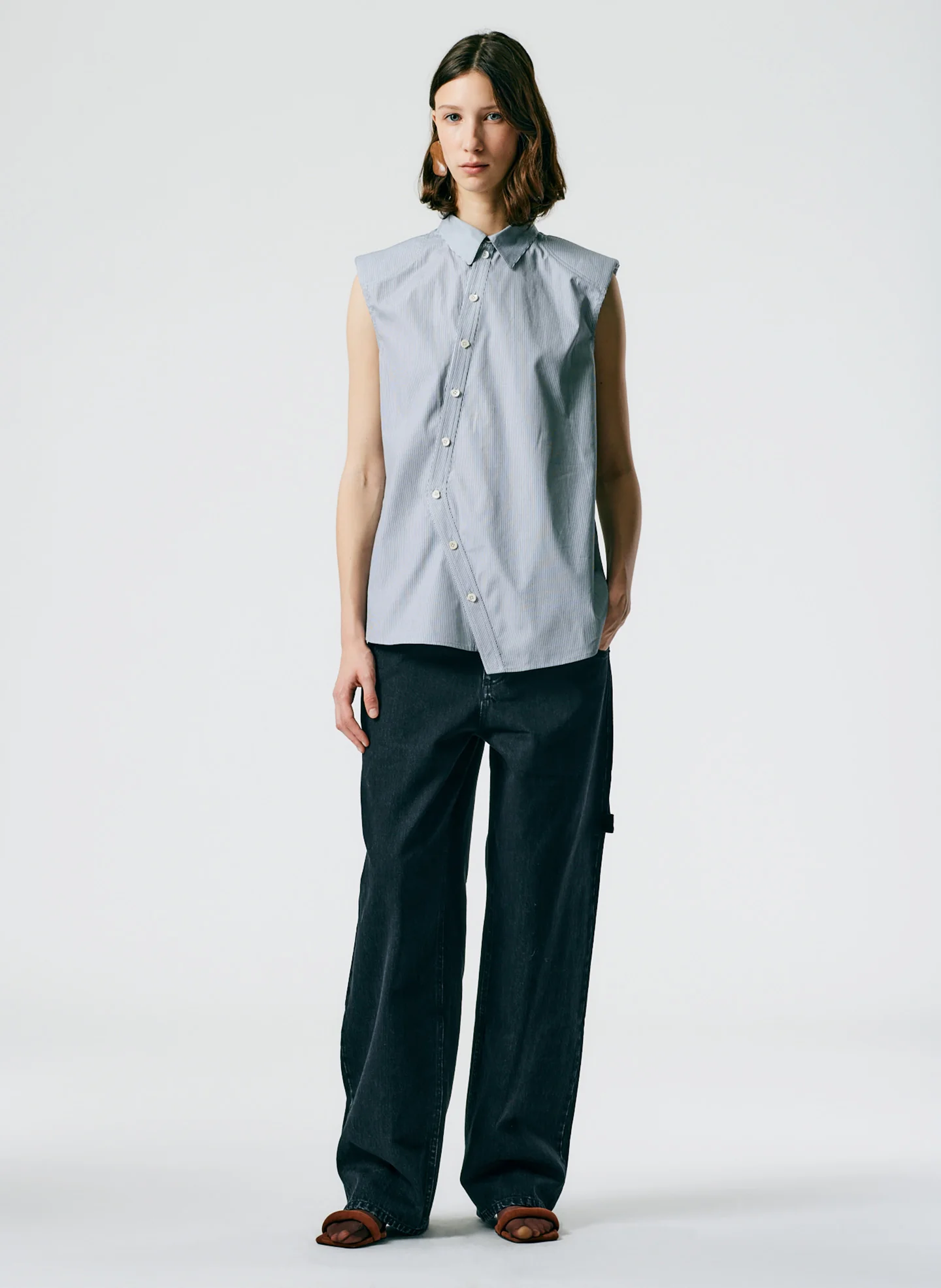 Micro Stripe Sleeveless Shoulderpad Shirt - Image 7