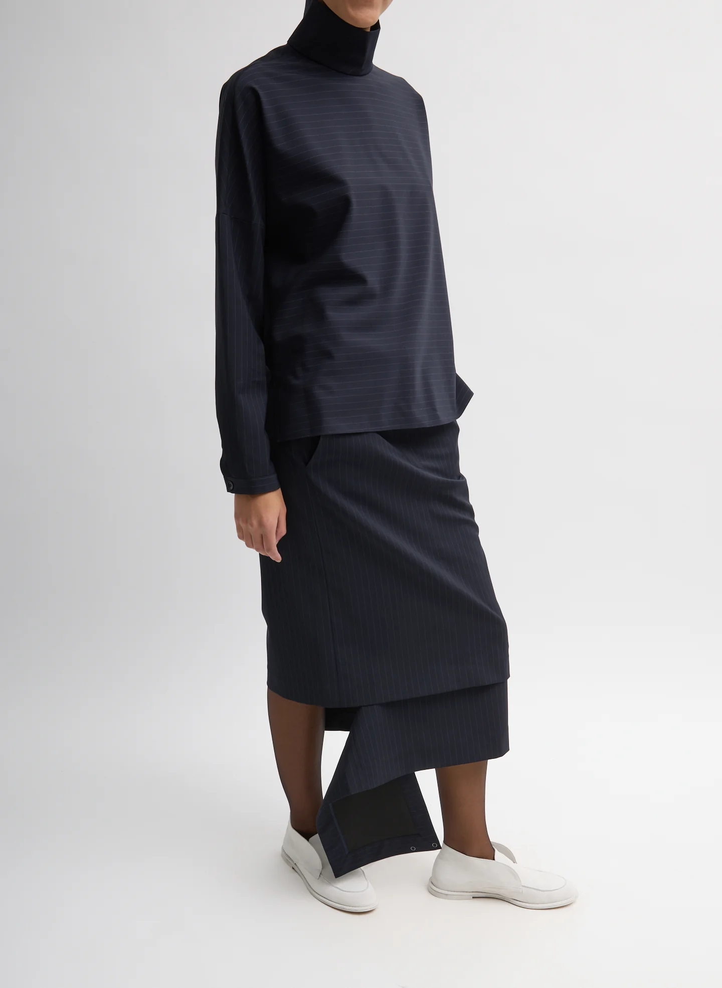 Mier Pinstripe Funnel Neck Dolman Sleeve Top - Image 3