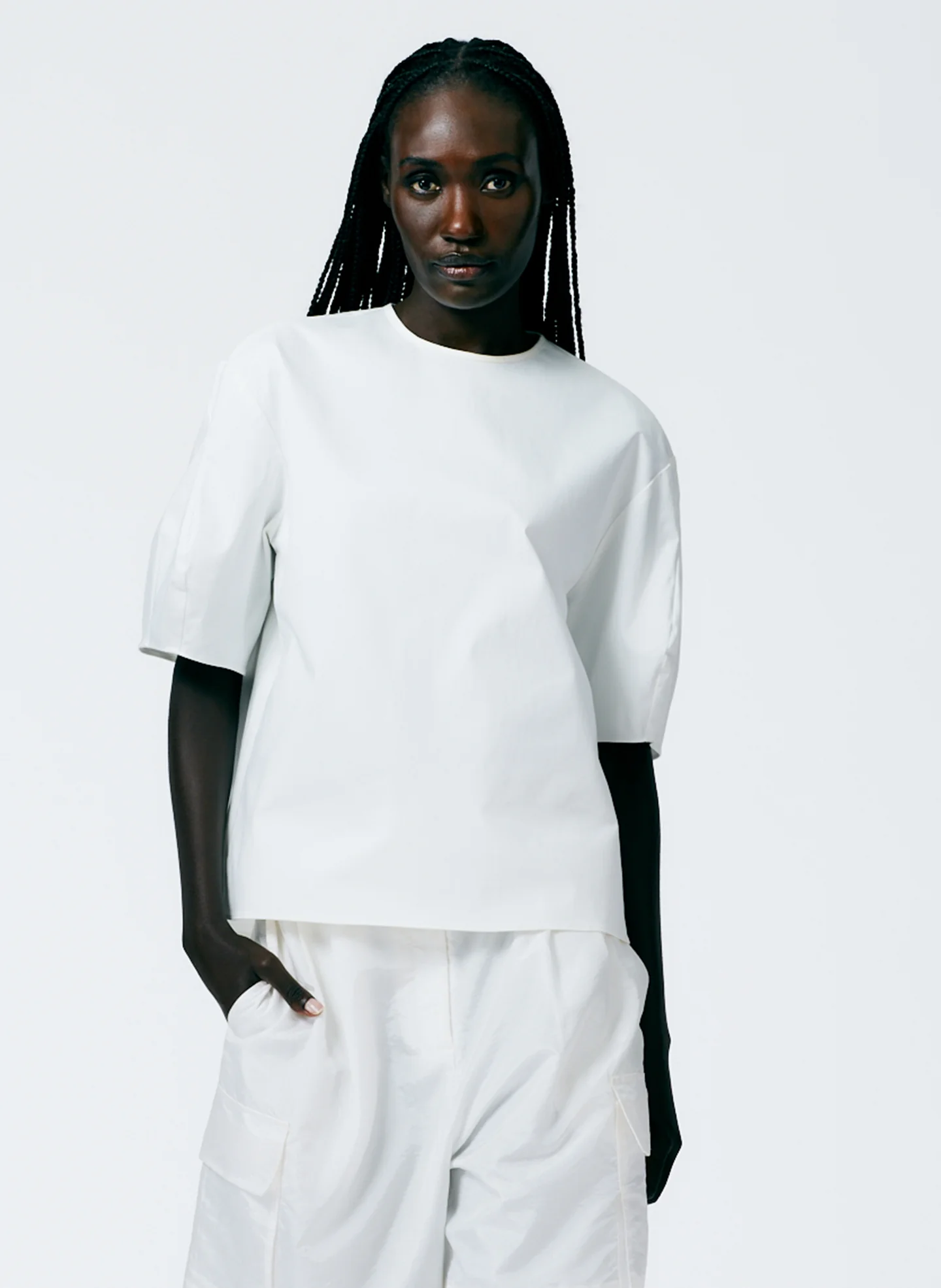 Mila Stretch Satin Easy Crew Neck Top