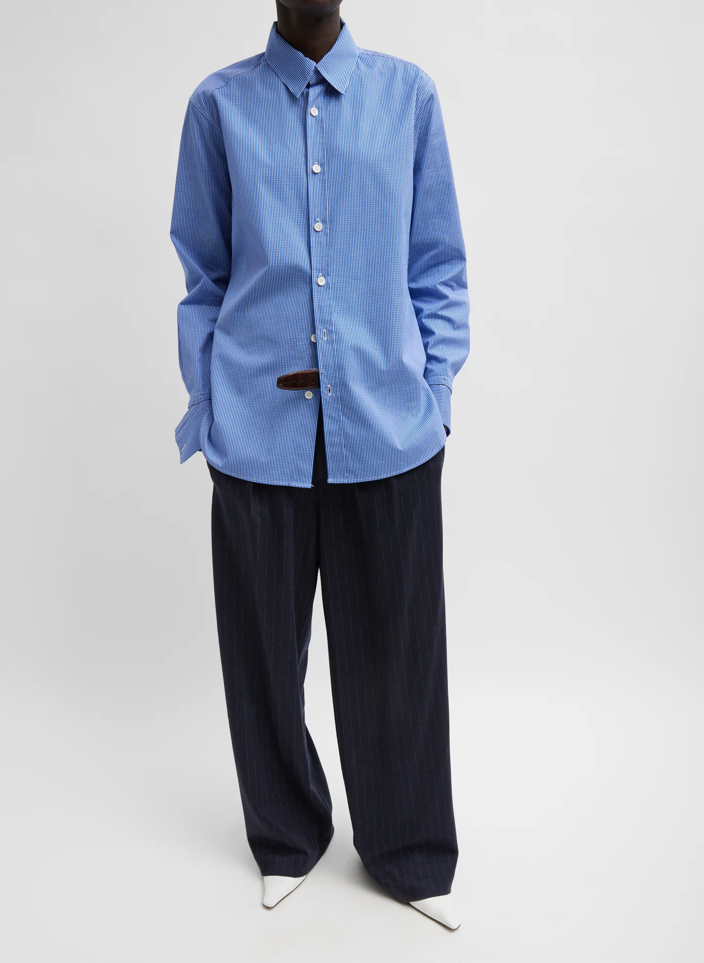 Mini Check Shirting Detached Slim Shirt - Image 4