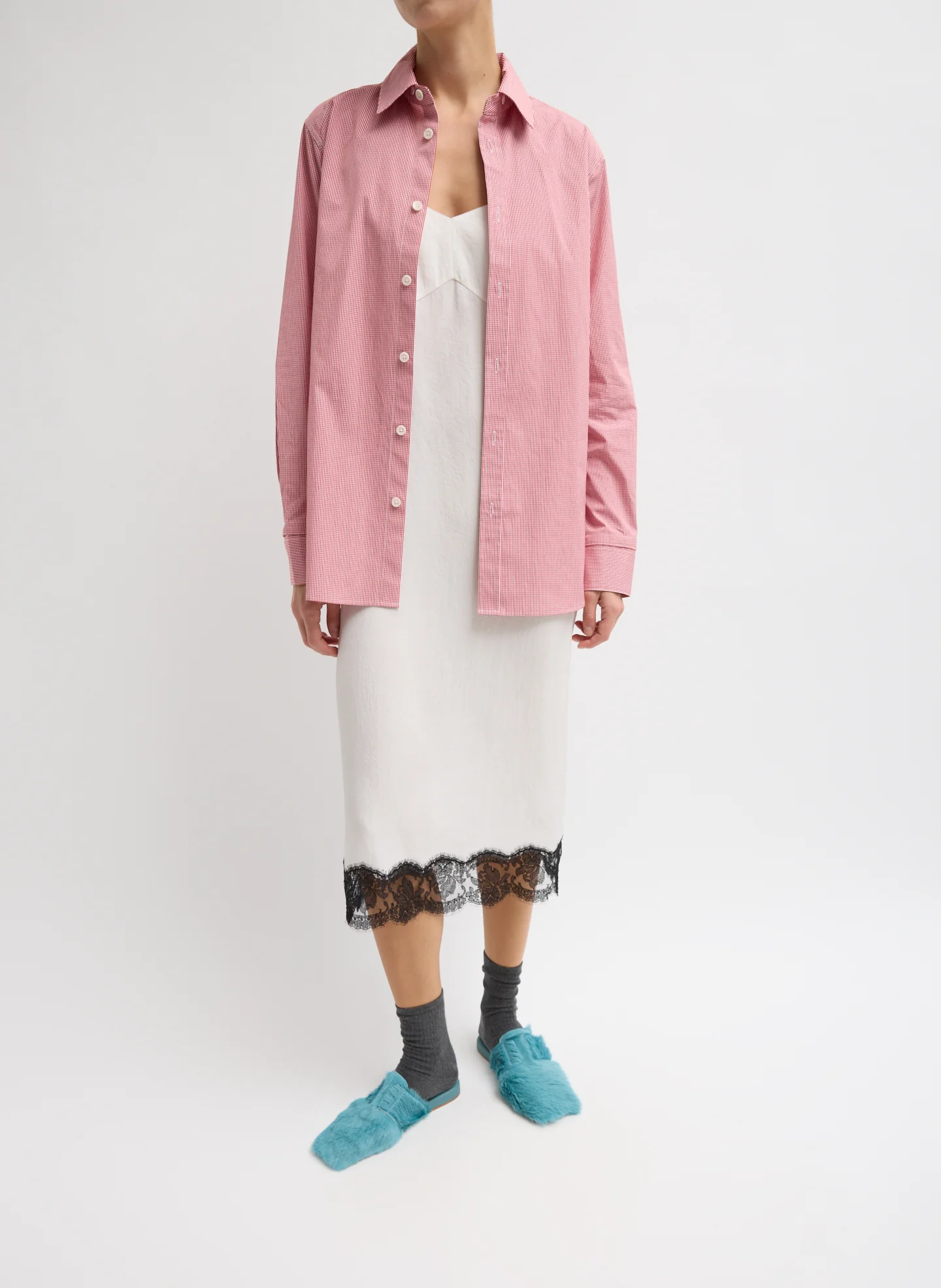 Mini Check Shirting Detached Slim Shirt - Image 8