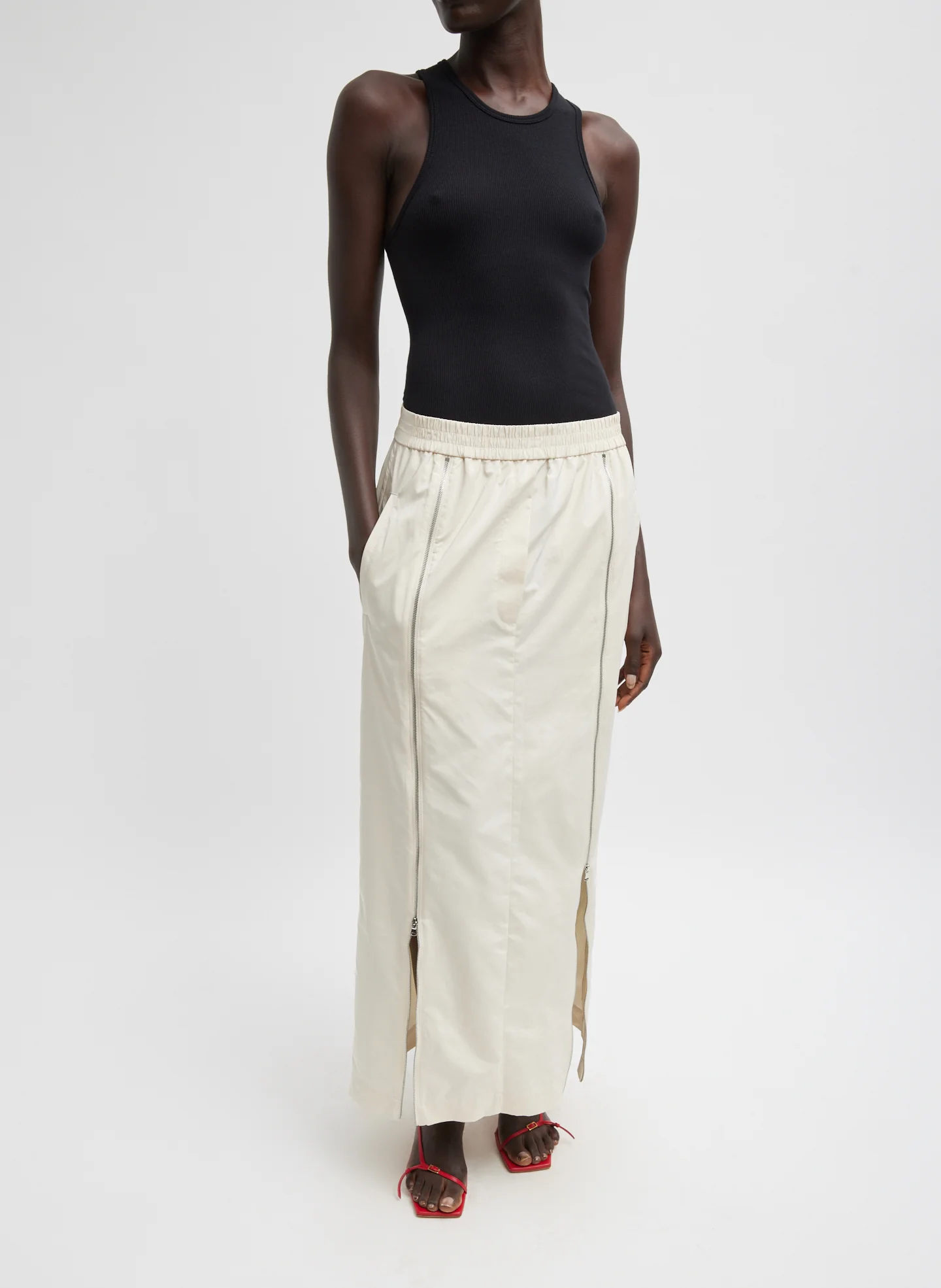 Nylon Zipper Maxi Skirt - Image 3