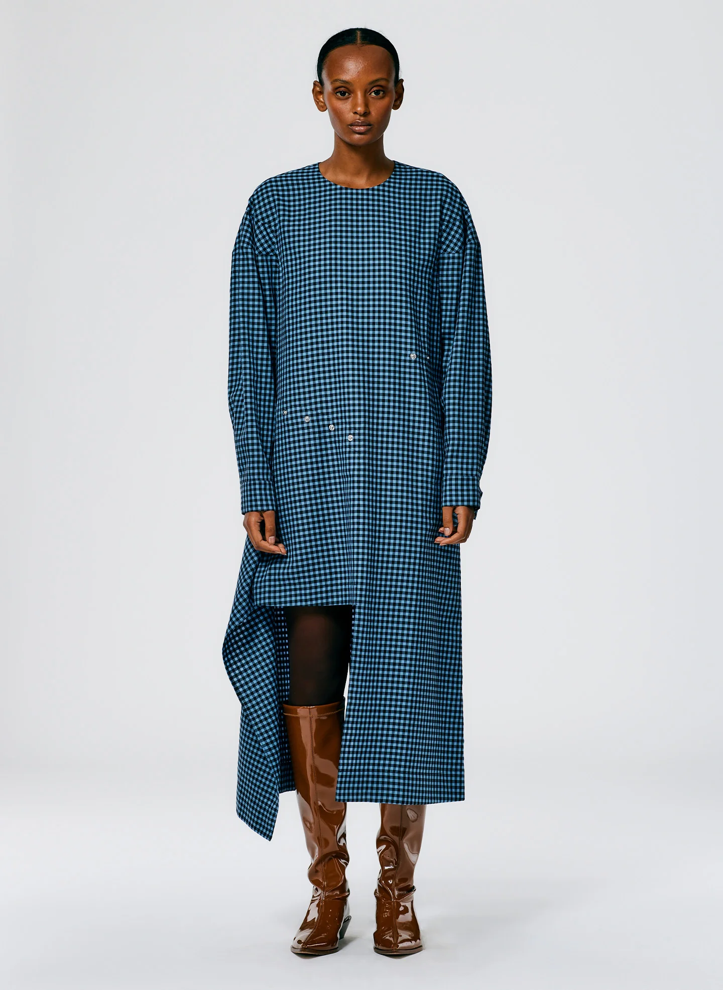 Pascale Gingham Asymmetric Flap Snap Dress - Image 4