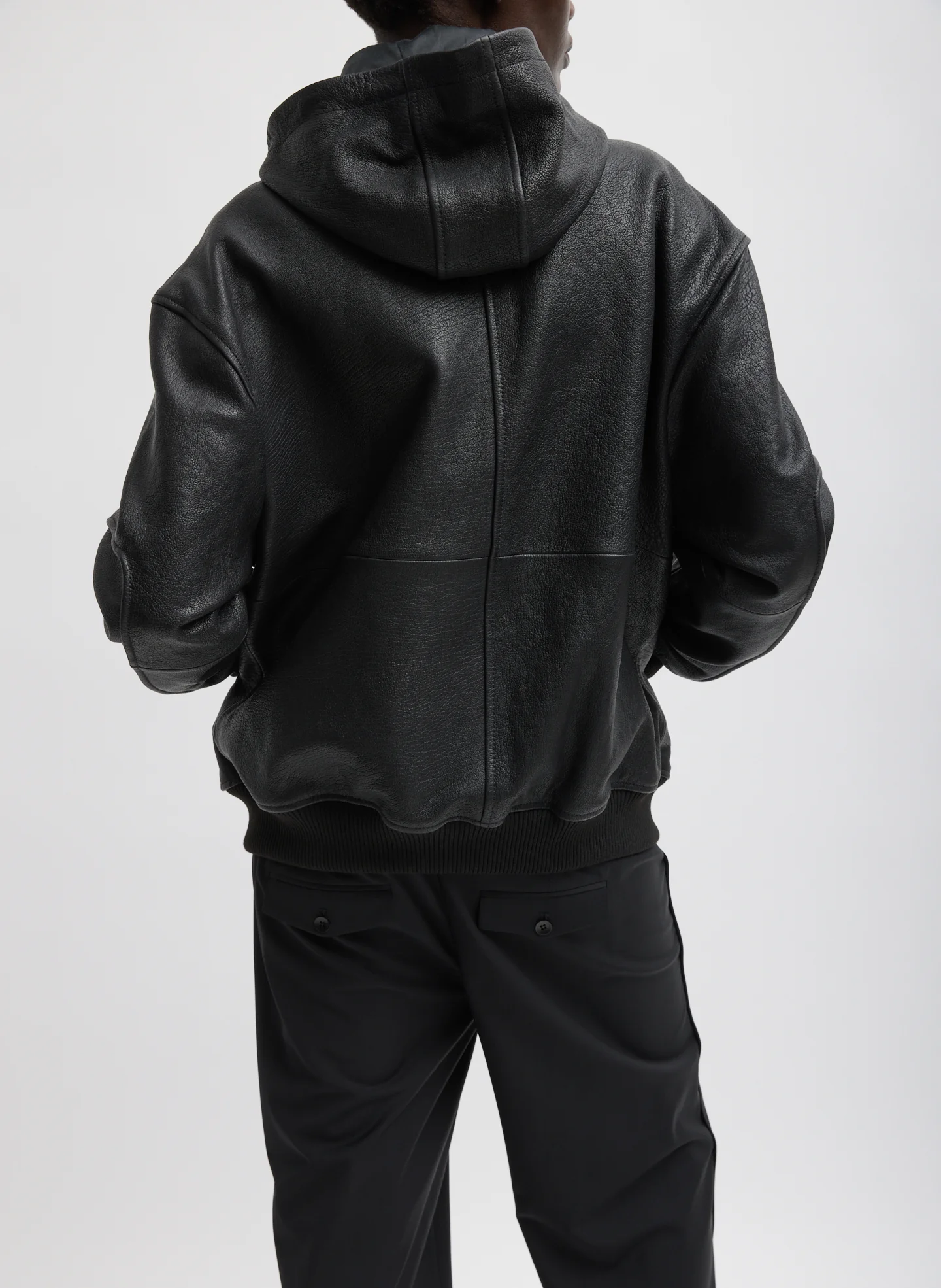 Pebbled Leather Zip Up Hoodie Jacket - Image 10