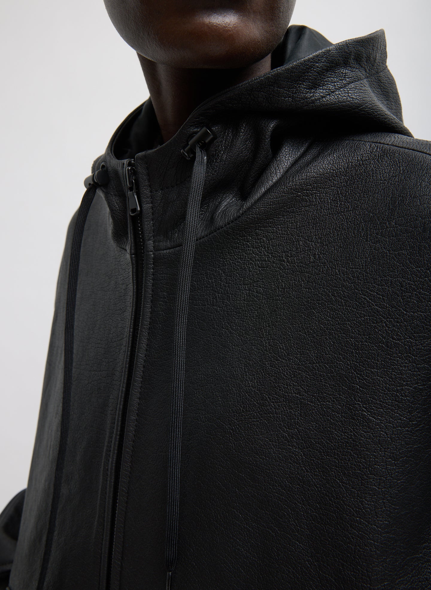Pebbled Leather Zip Up Hoodie Jacket - Image 12