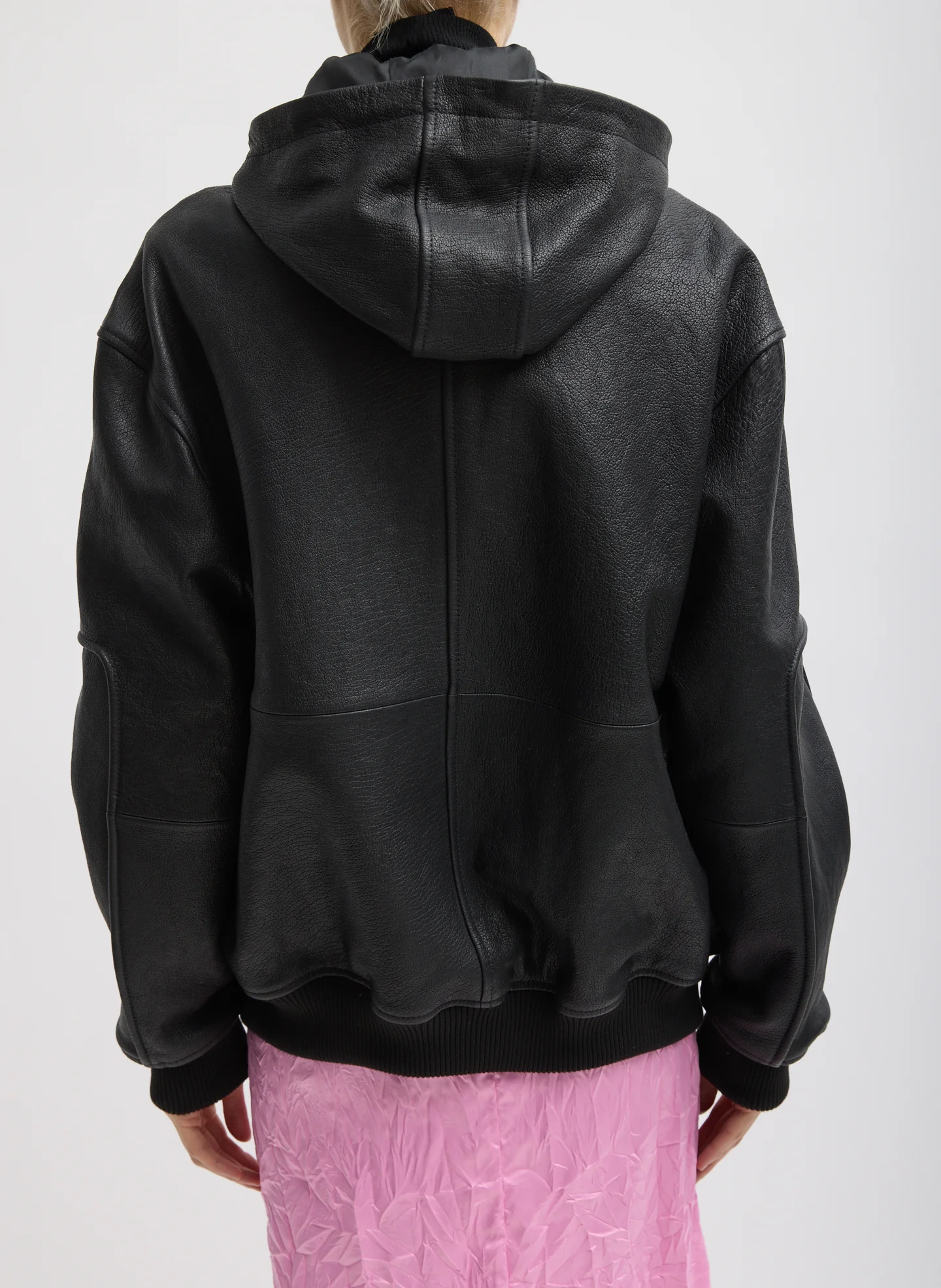 Pebbled Leather Zip Up Hoodie Jacket - Image 6