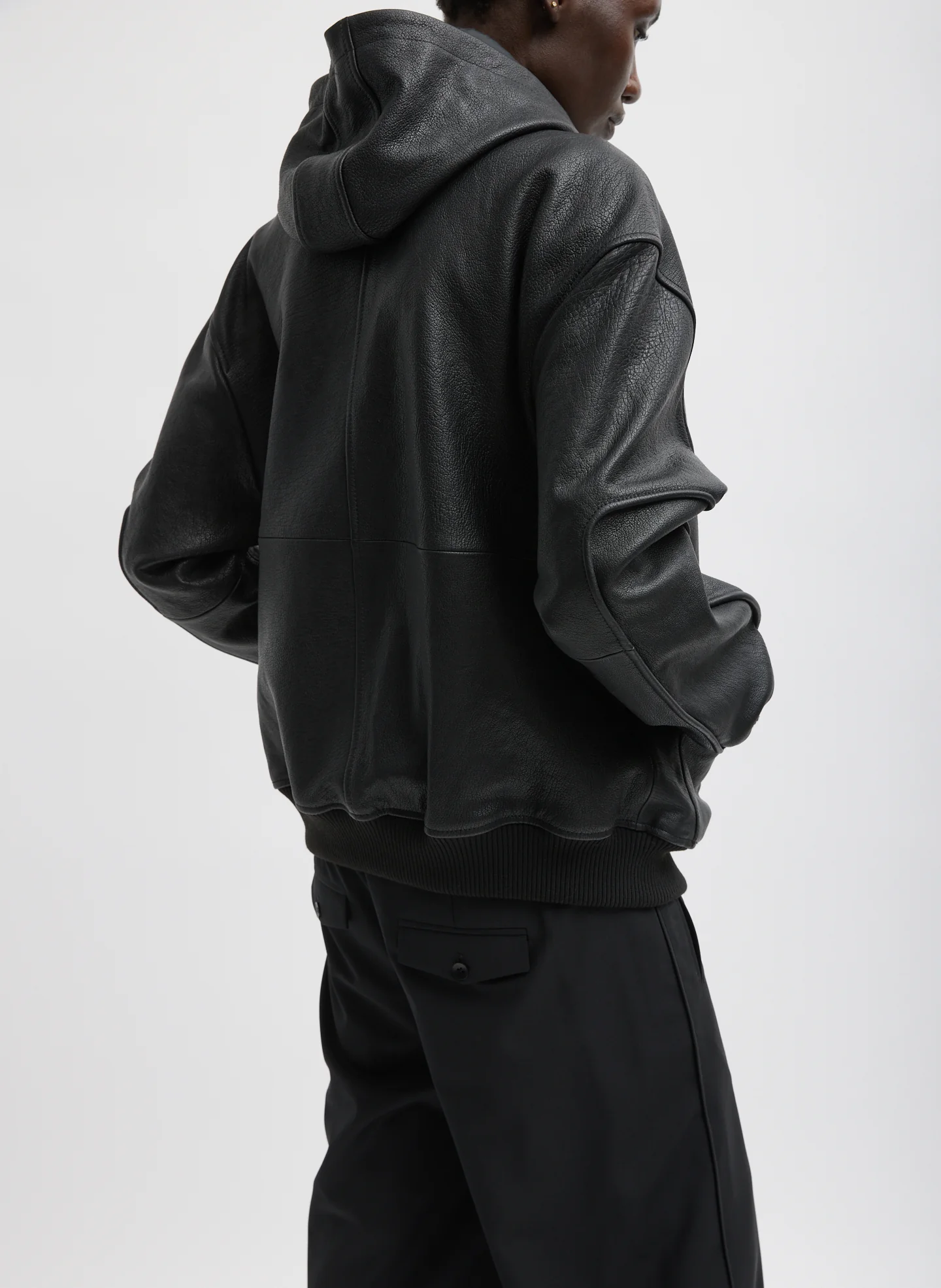 Pebbled Leather Zip Up Hoodie Jacket - Image 9