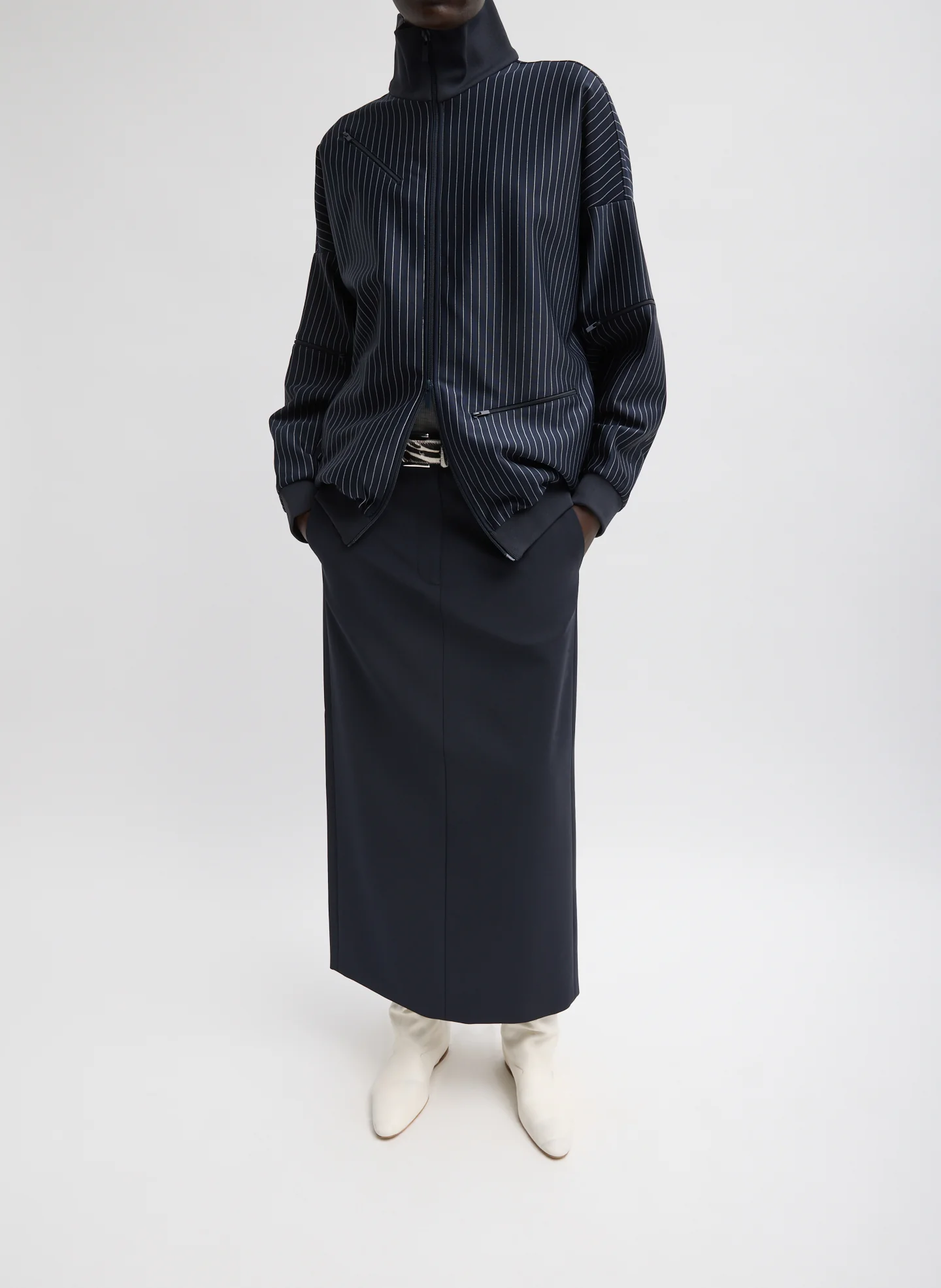 Pinstripe Active Knit Zipper Detailed Track Jacket - Image 10