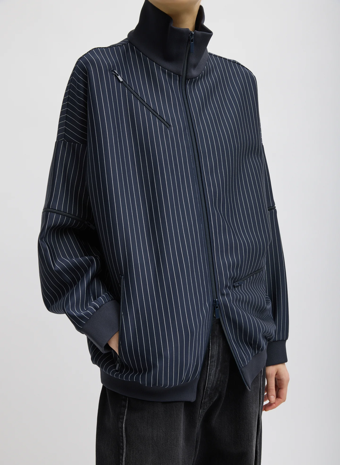 Pinstripe Active Knit Zipper Detailed Track Jacket - Image 5
