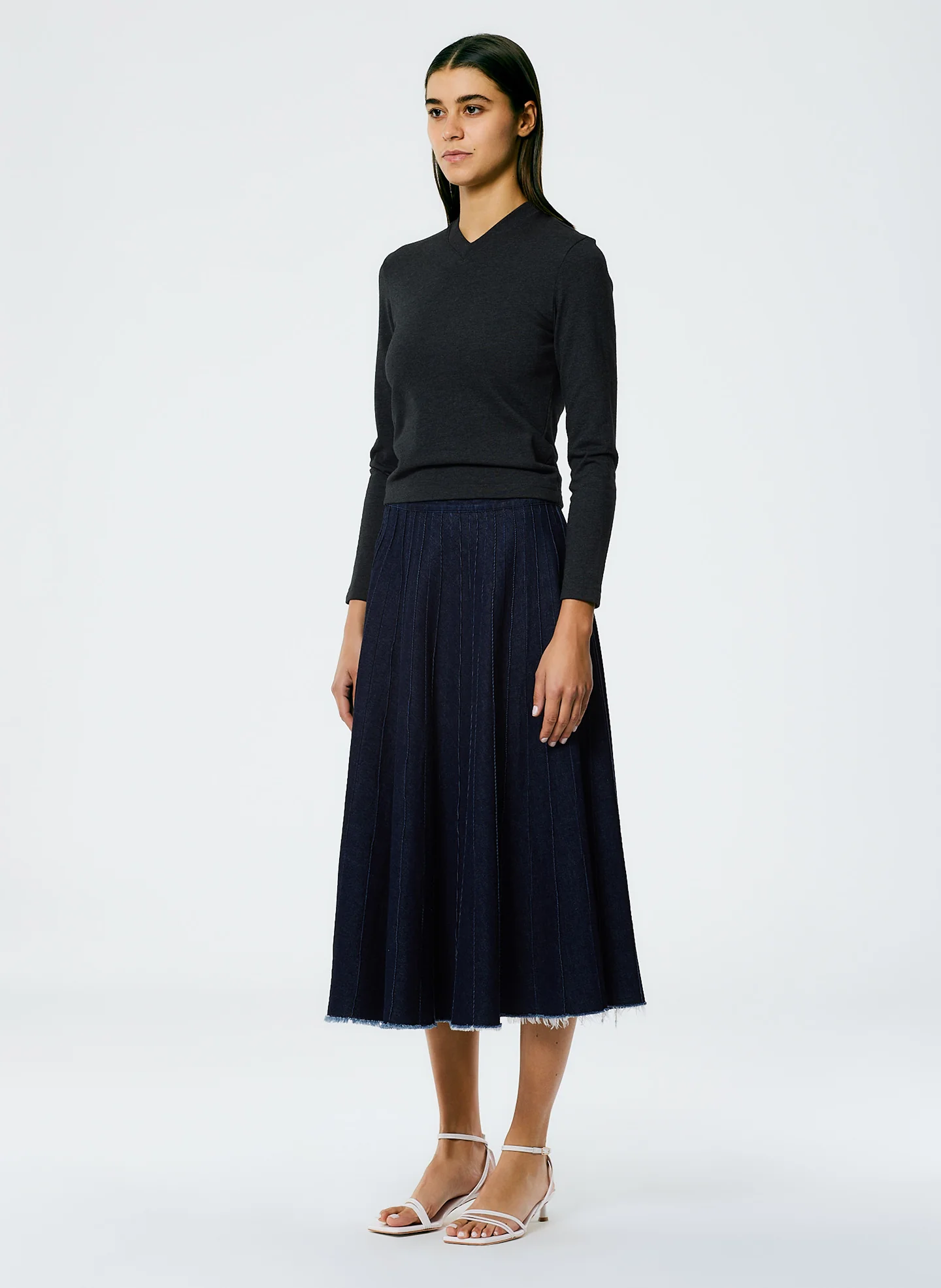 Brushed Denim Pintucked Skirt - Image 2