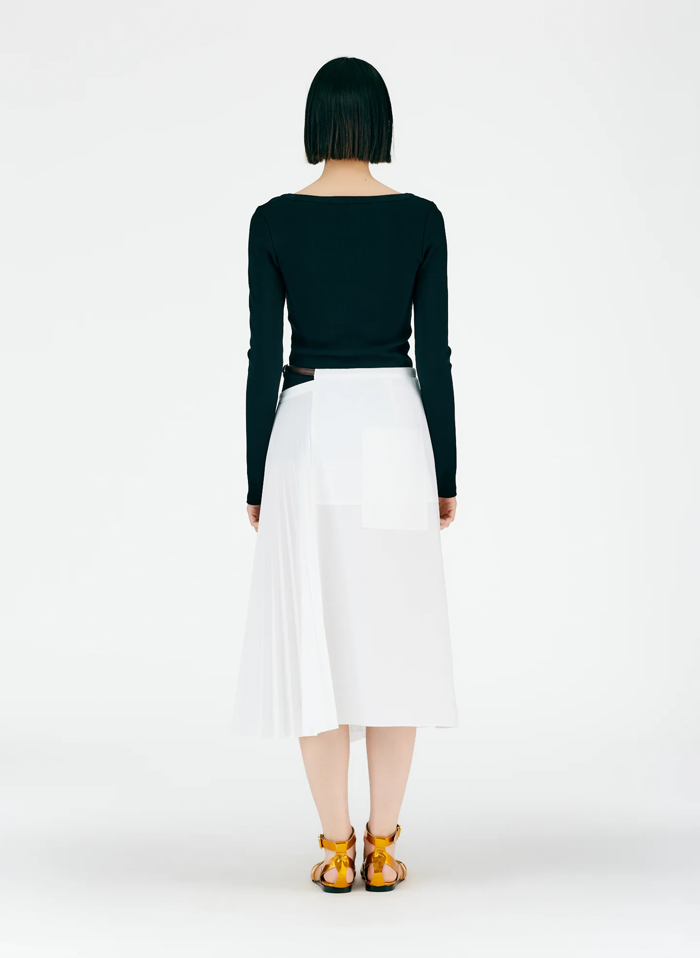 Pleated Cotton Leather Wrap Skirt - Image 3